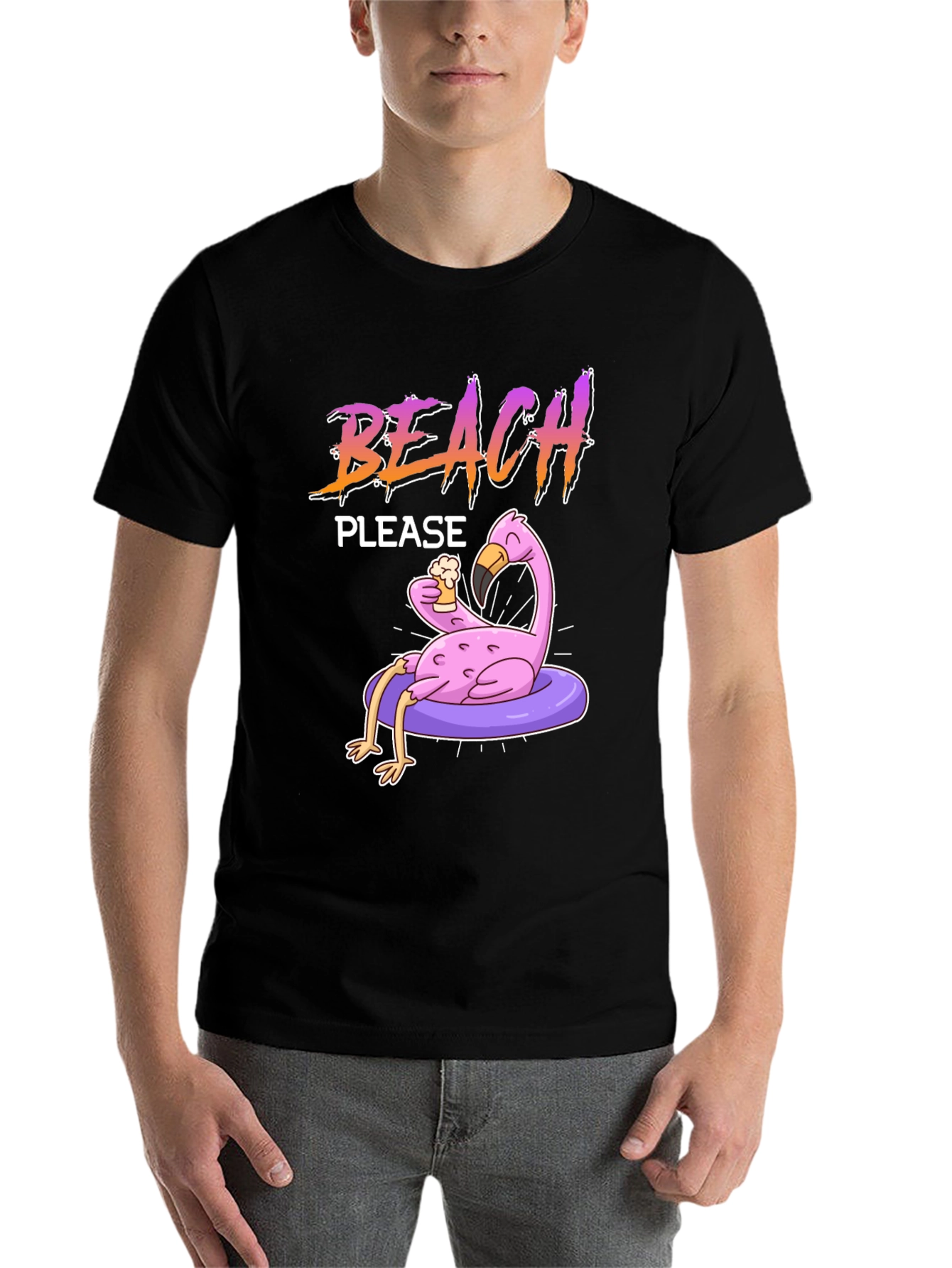 Black Beach Please Flamingo T-Shirt view 7