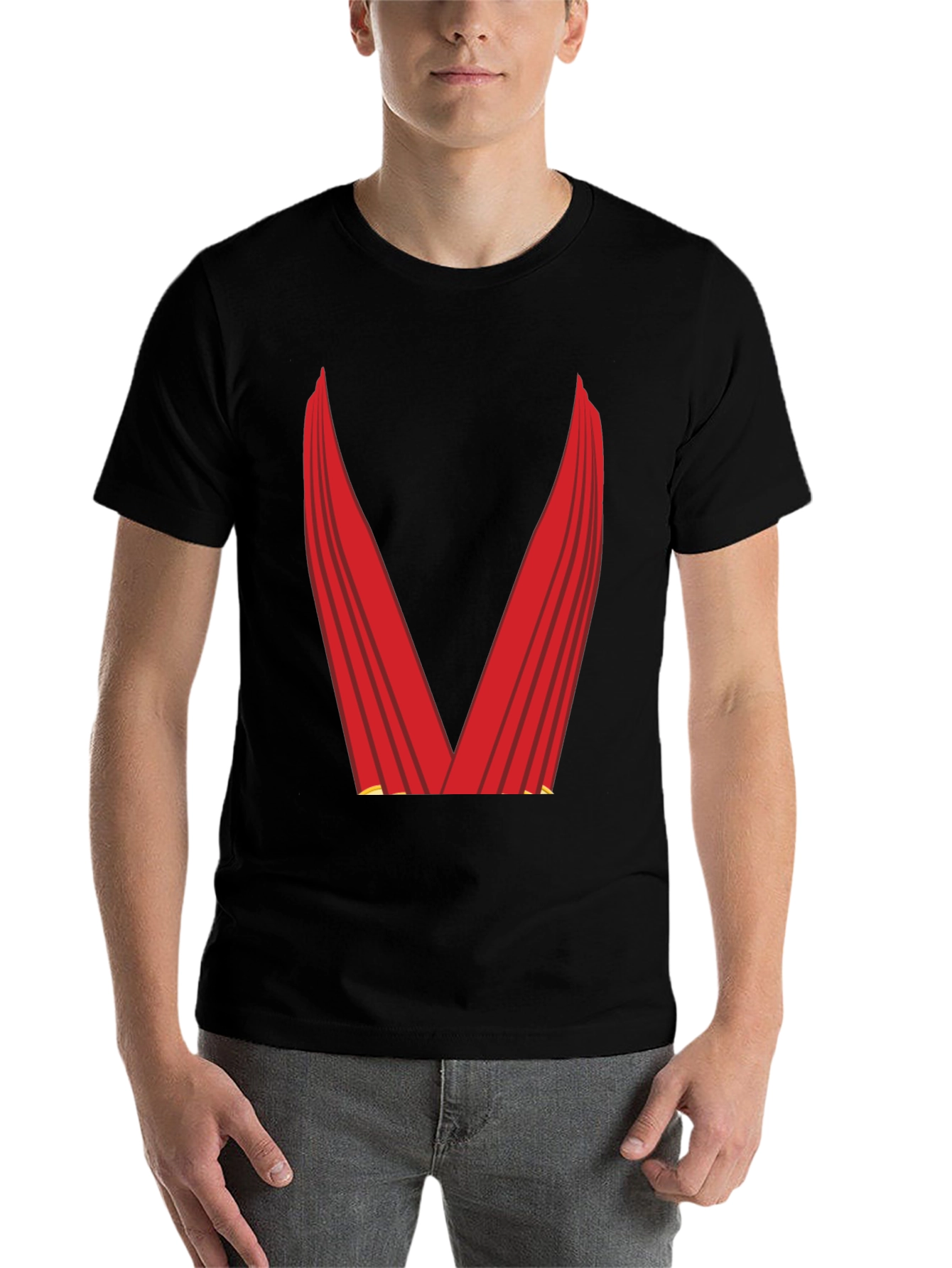 Black Red Cape Graphic Tee - Superhero Style view 7