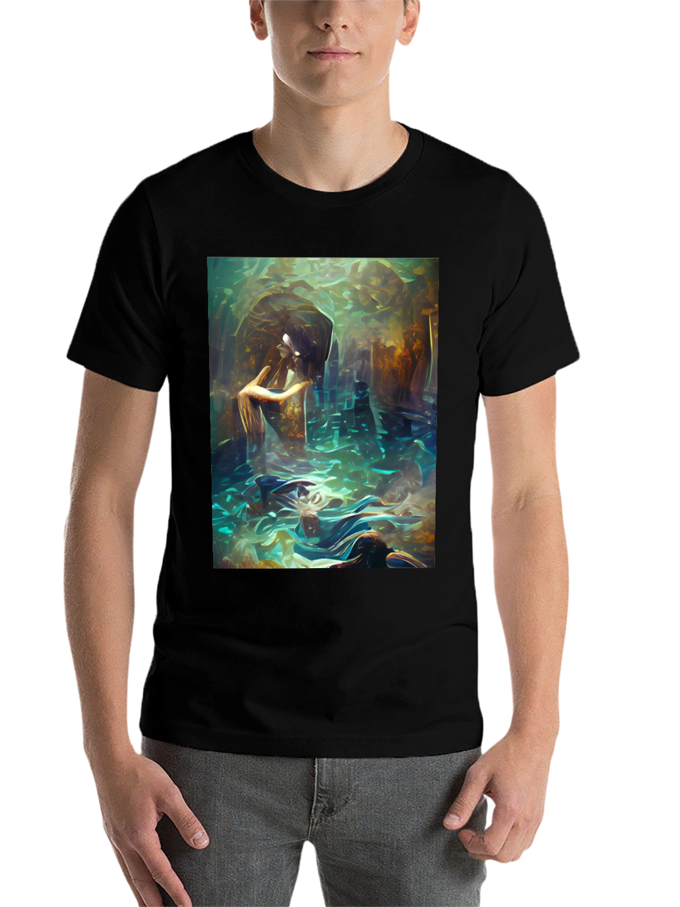Black Artistic Underwater Scene Black T-Shirt view 7
