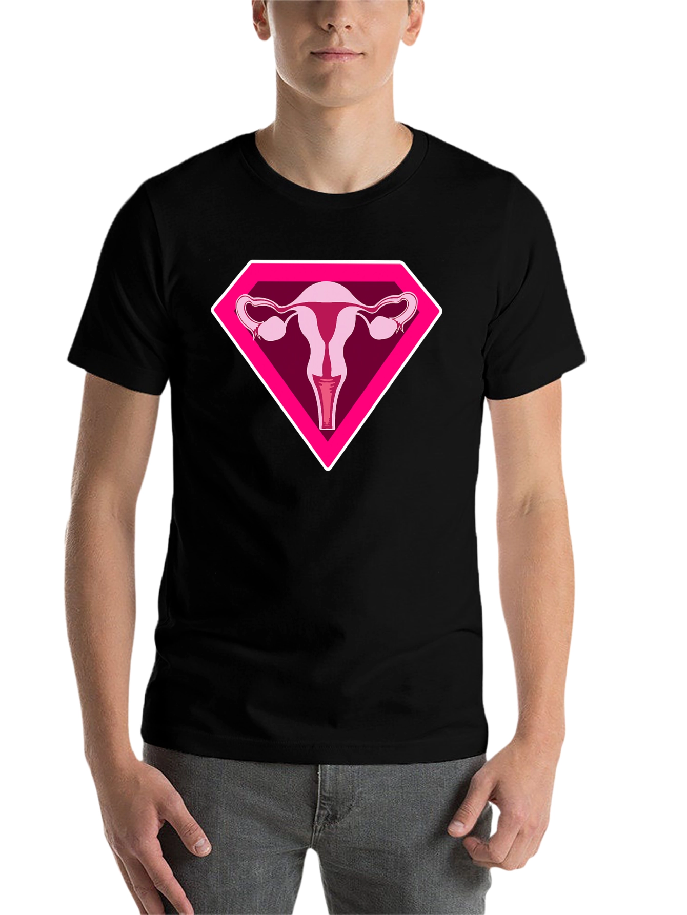 Black Uterus Superhero Graphic Tee - Black Cotton T-Shirt view 7