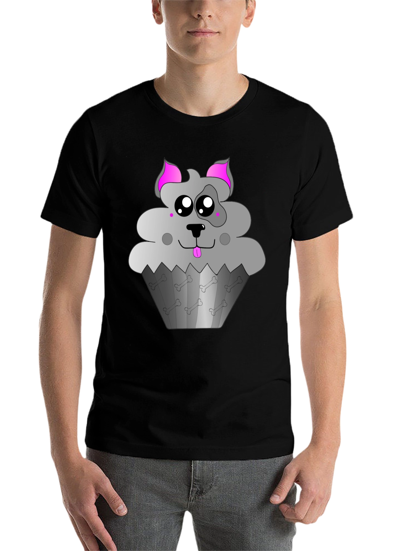 Black Cute Dog Cupcake Graphic Tee - Black view 7