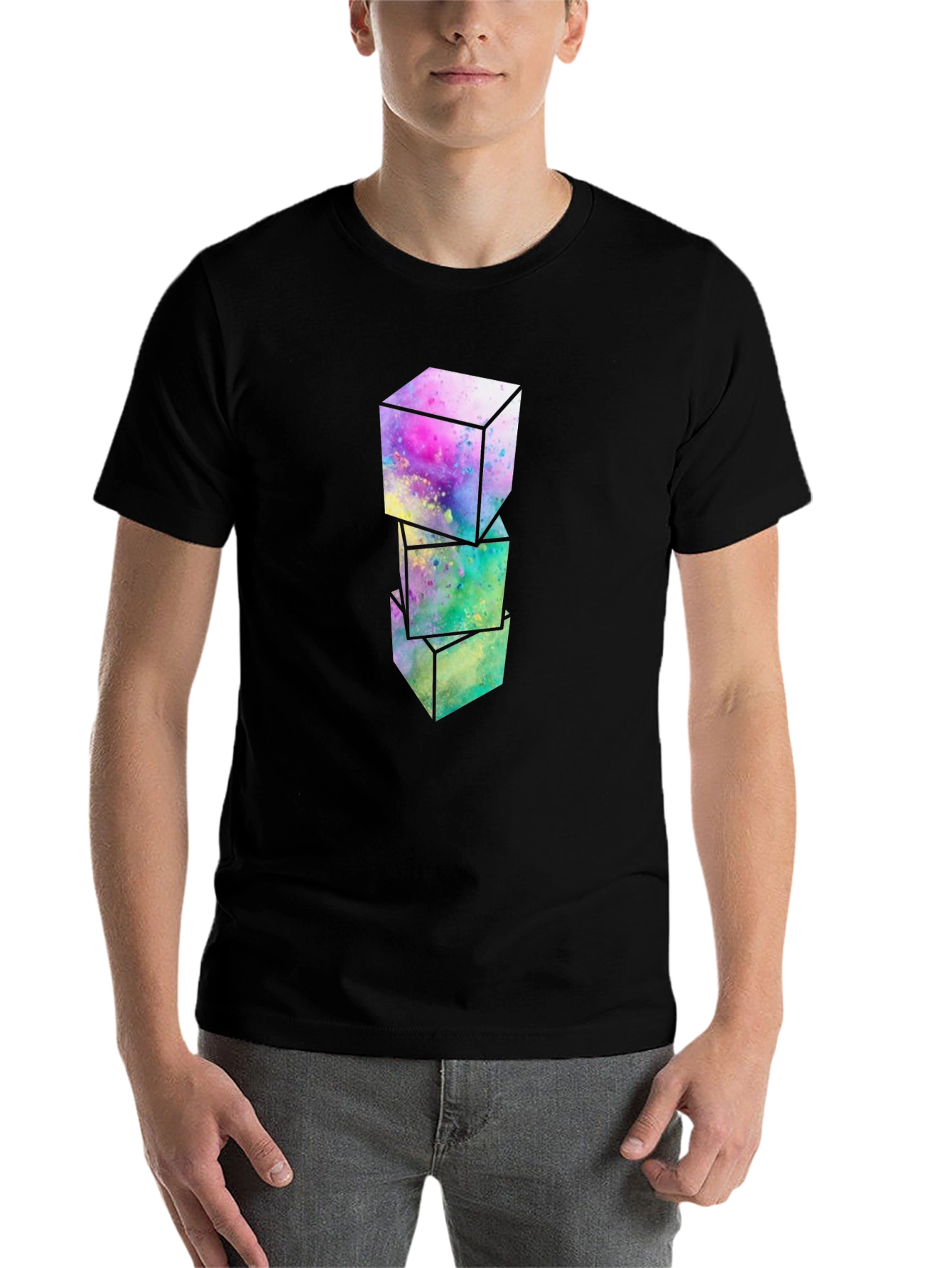 Black Abstract Cubes Graphic T-Shirt - Modern Art Tee view 7