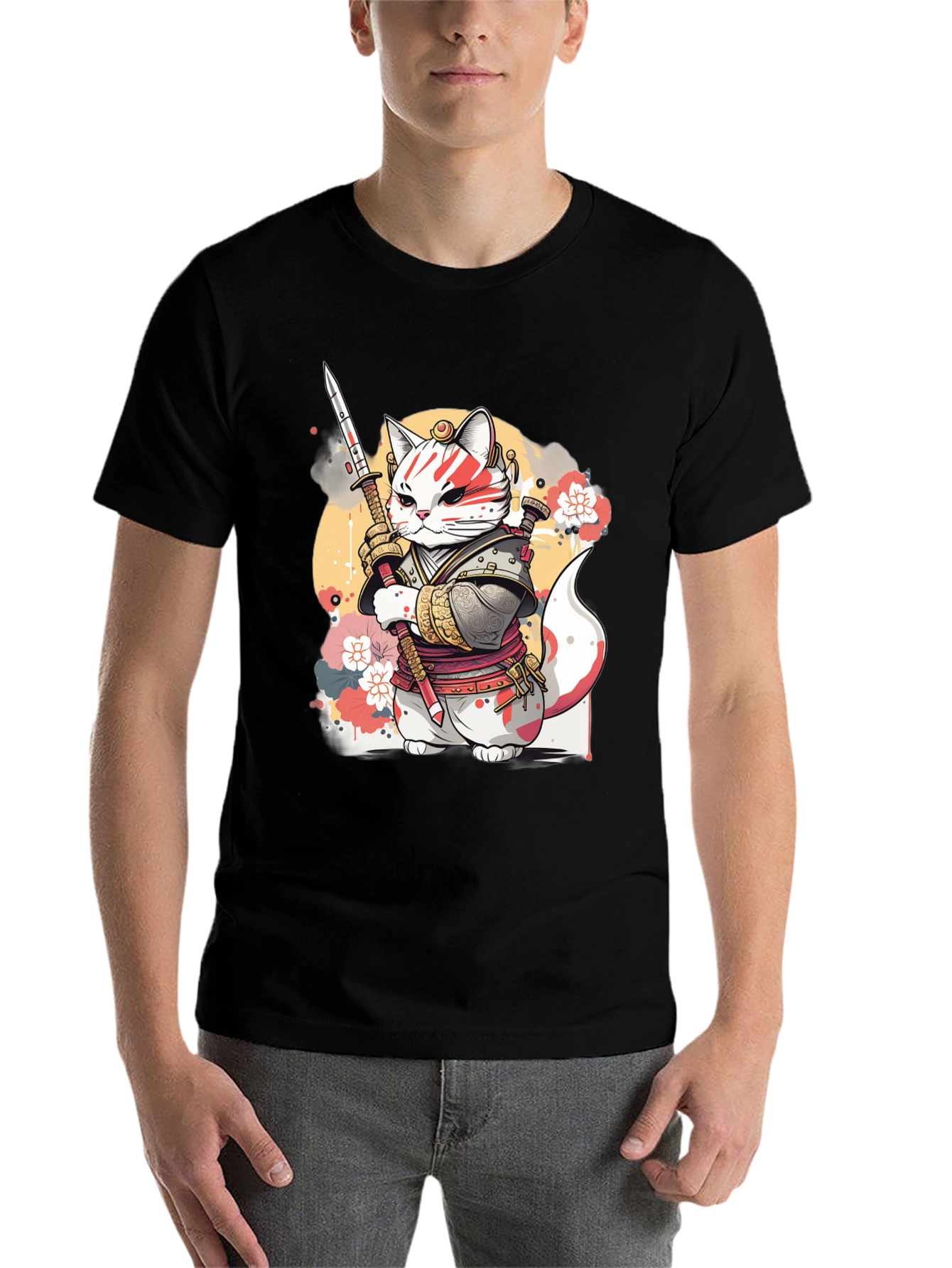 Black Samurai Cat Graphic Tee - Unique Anime Style view 7