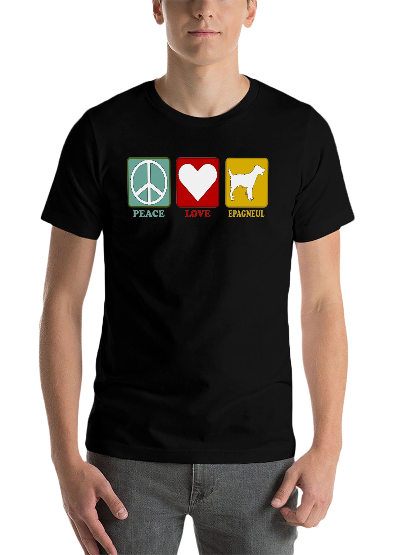 Black Peace Love Epagneul Dog T-Shirt view 7