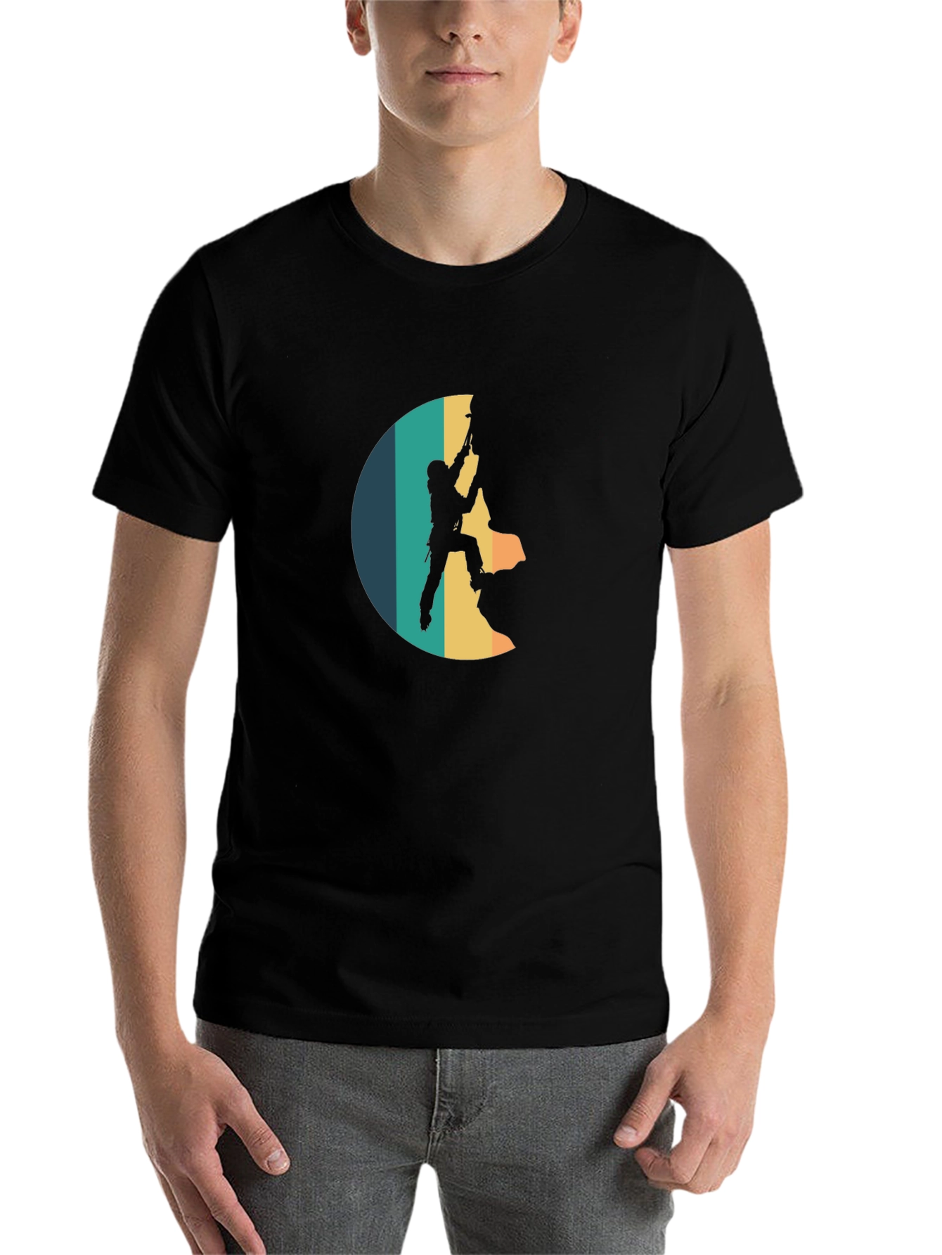 Black Climbing Retro Style T-Shirt view 7