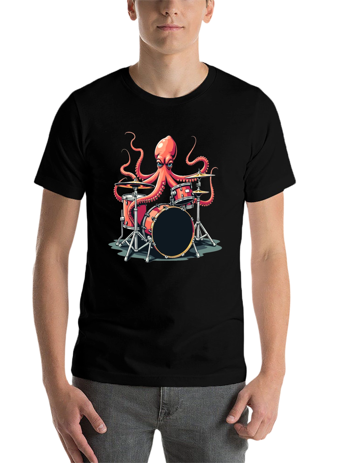 Black Octopus Drummer Graphic T-Shirt - Black view 7