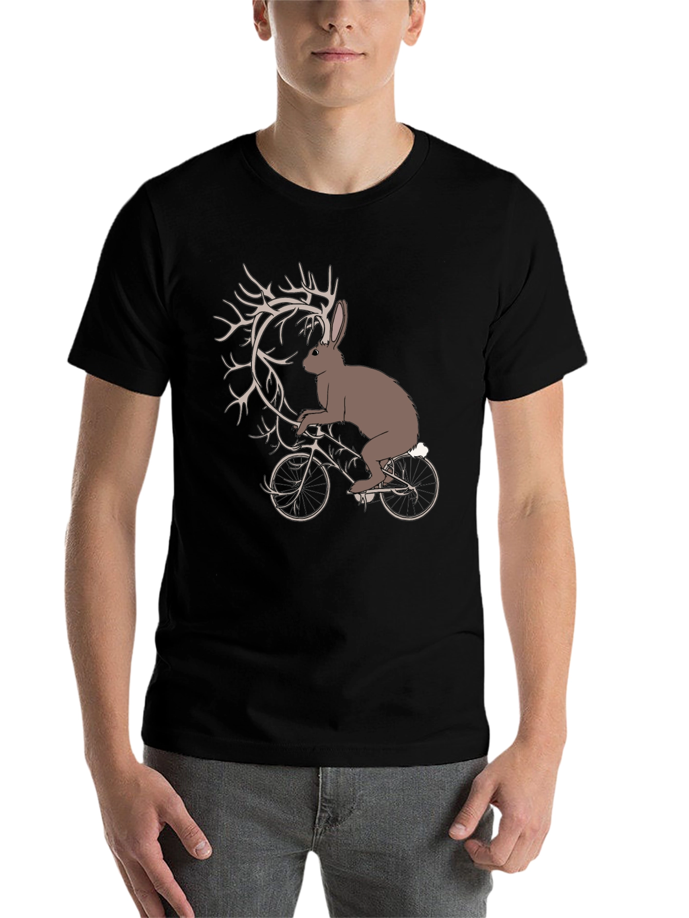 Black Hare on Bike Graphic Tee - Unique Design view 7