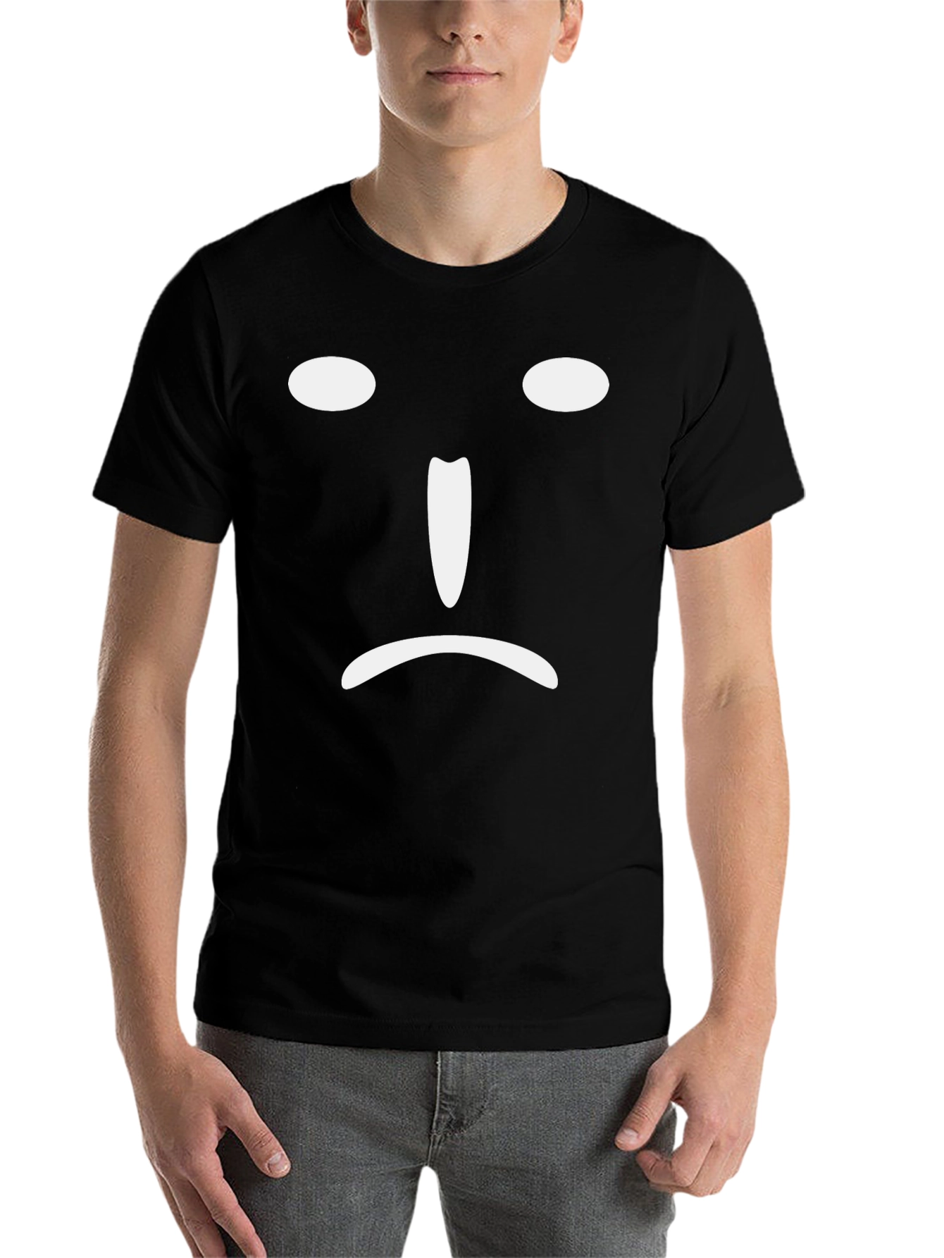 Black Sad Face Graphic Tee - Black Cotton Blend T-Shirt view 7