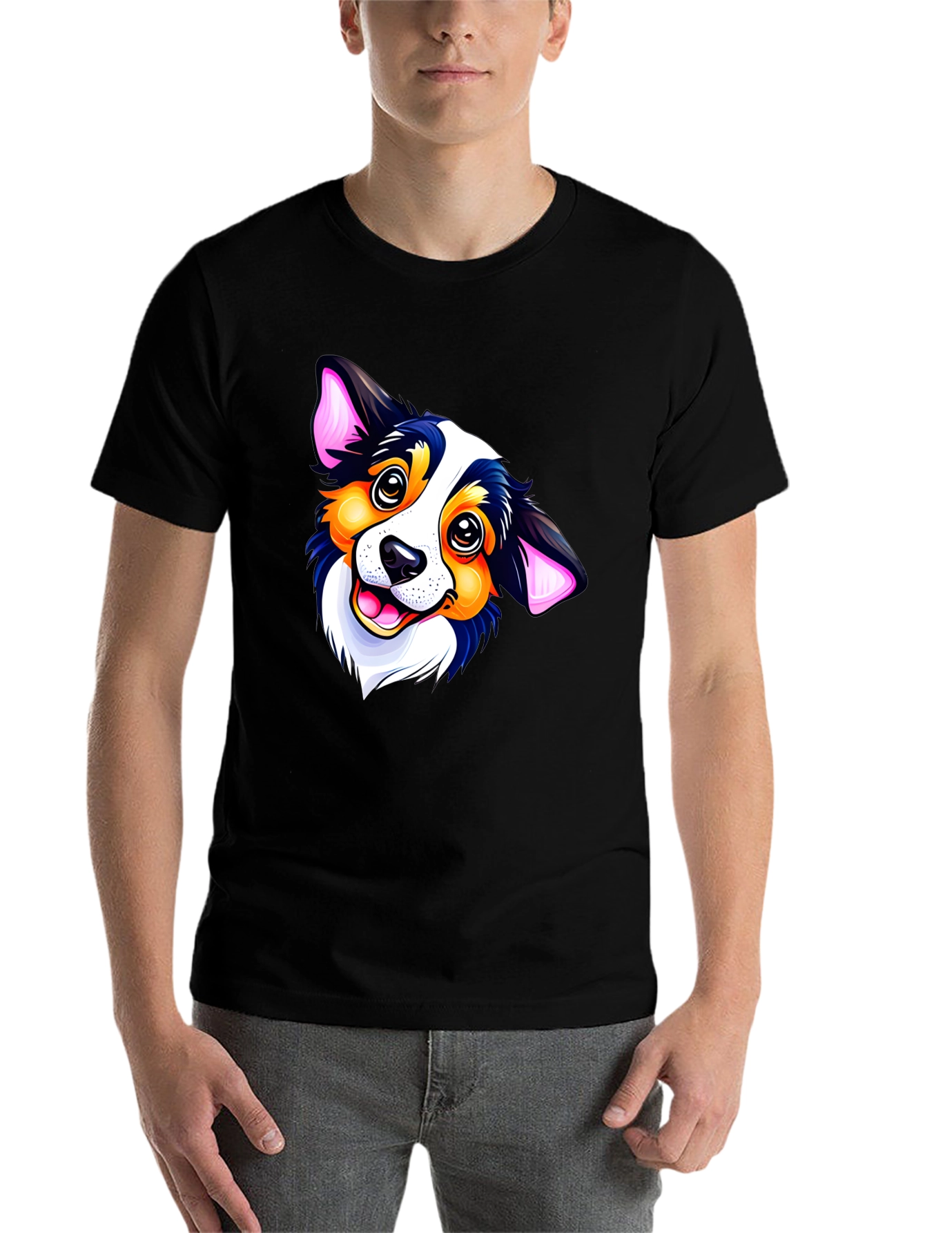 Black Cartoon Dog Graphic Black T-Shirt view 7