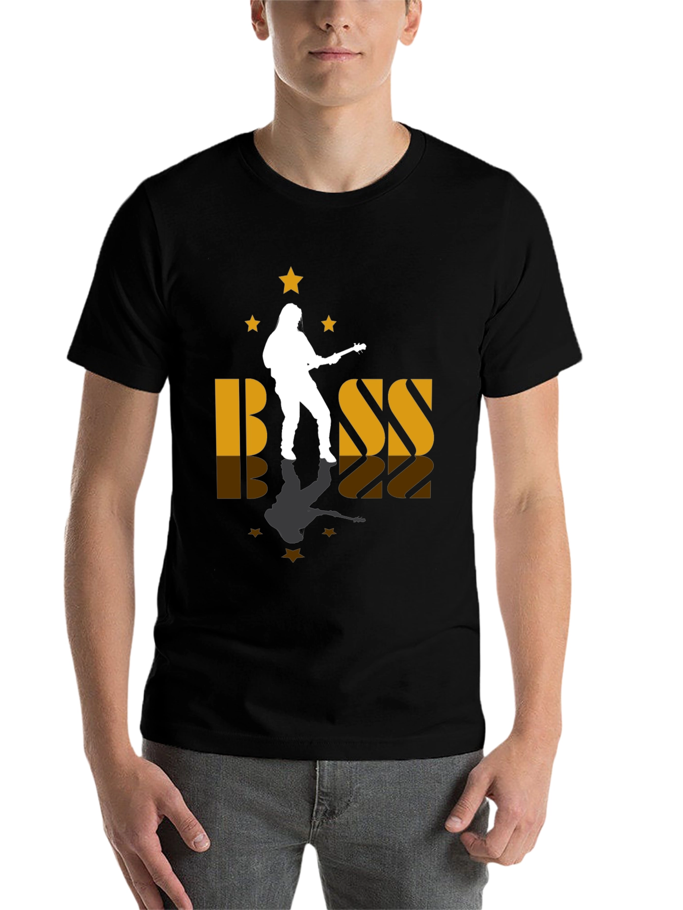 Black Bass Guitar Player Silhouette Graphic Tee view 7