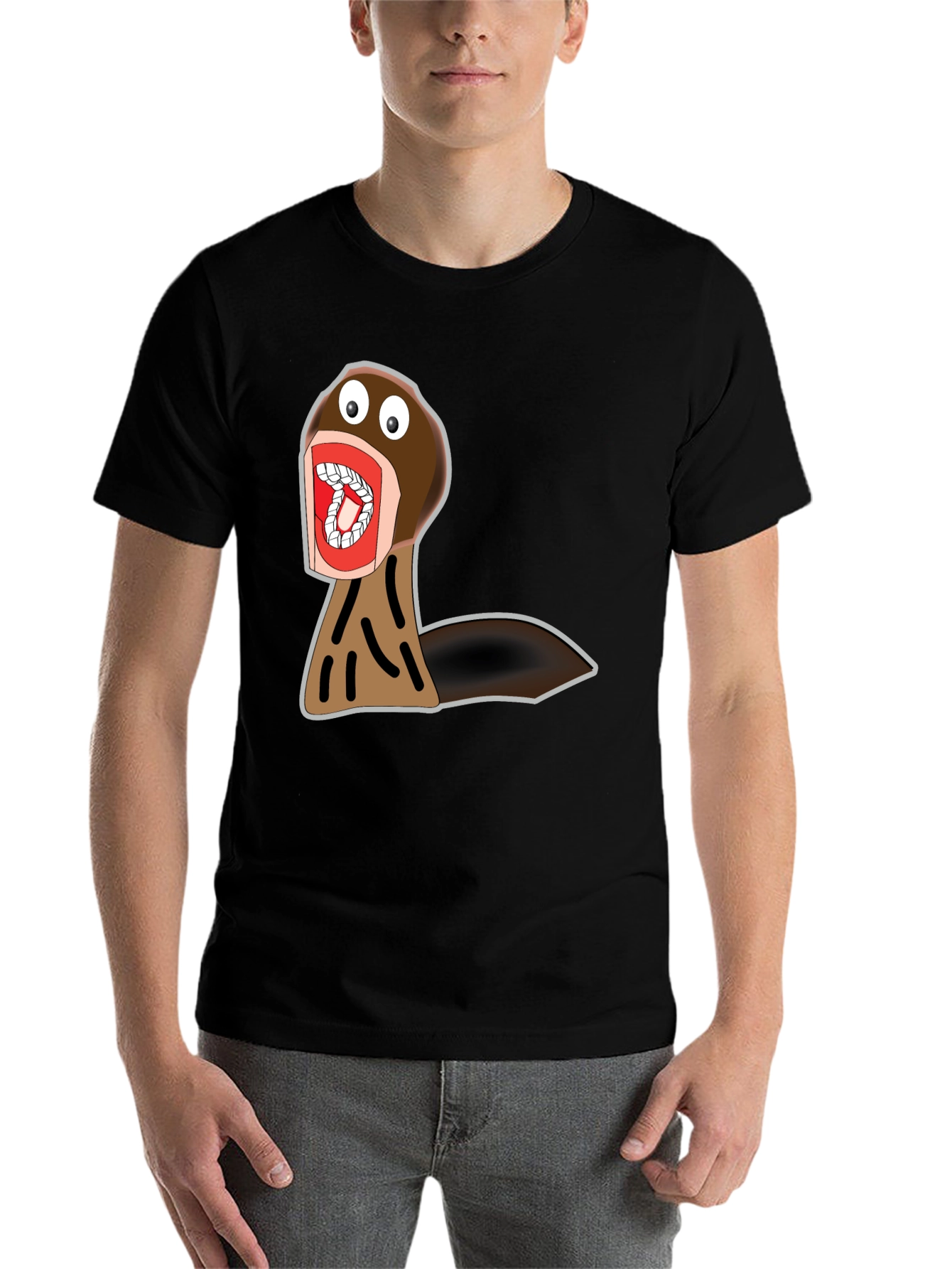 Black Funny Cartoon Monster Graphic Tee - Black Cotton view 7