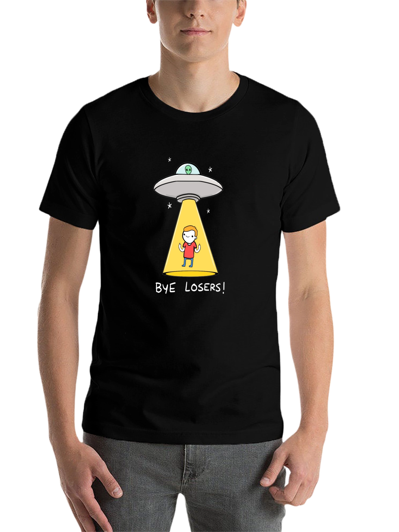 Black Bye Losers! Alien Abduction Graphic Tee - Black Cotton Blend view 7