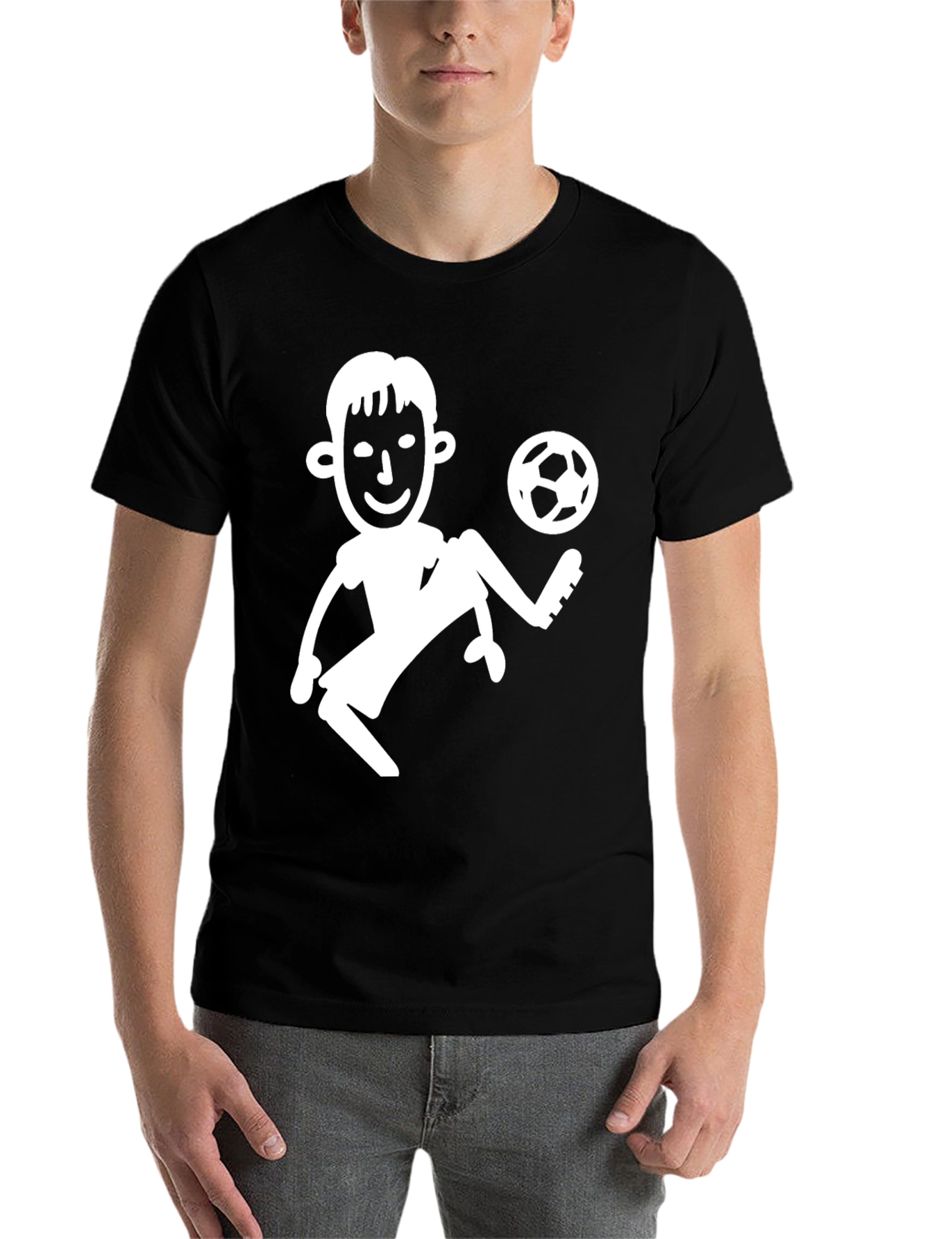Black Soccer Player Graphic Tee - Black Cotton T-Shirt view 7