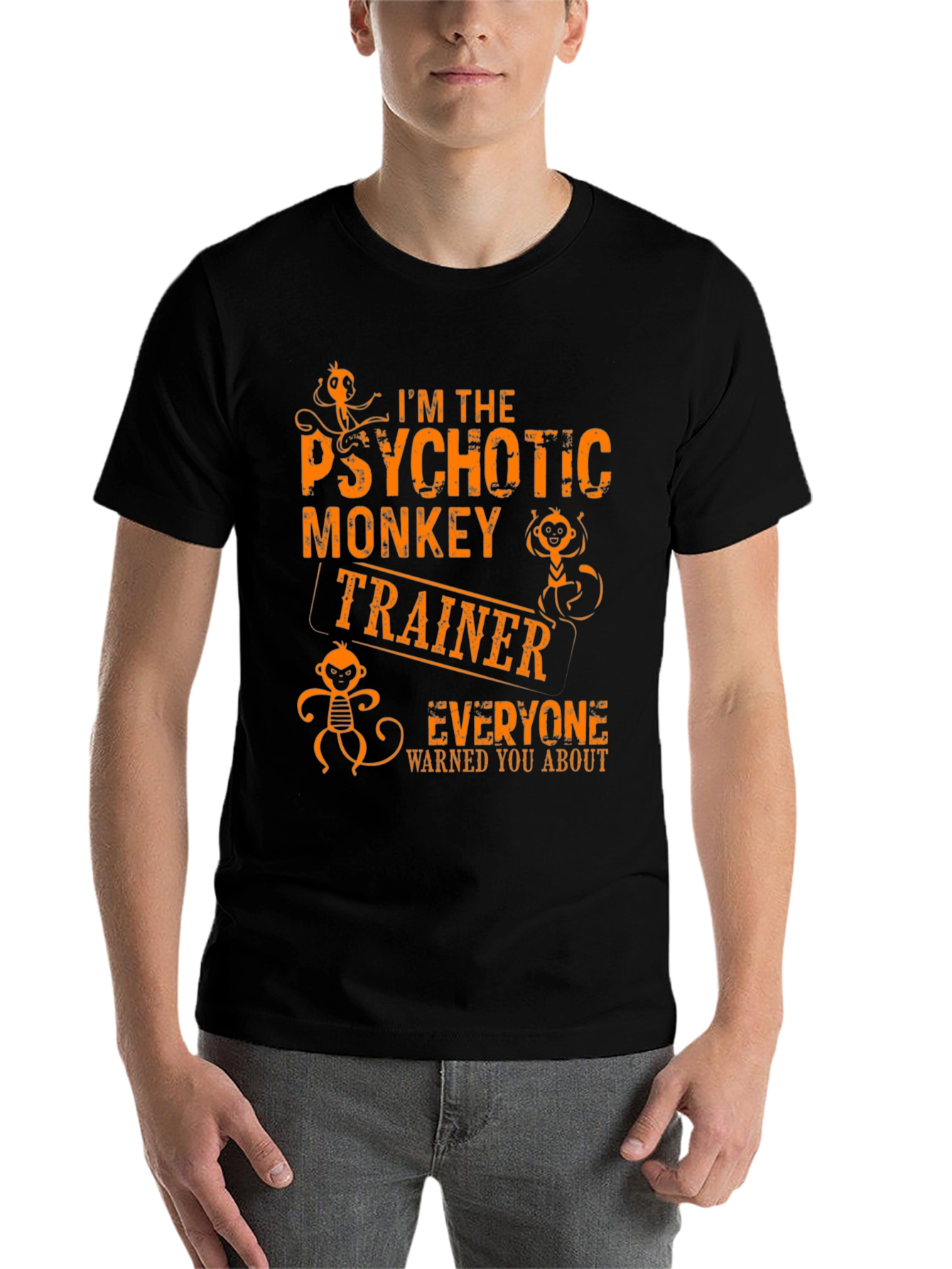 Black Psychotic Monkey Trainer Graphic Tee - Novelty T-Shirt view 7