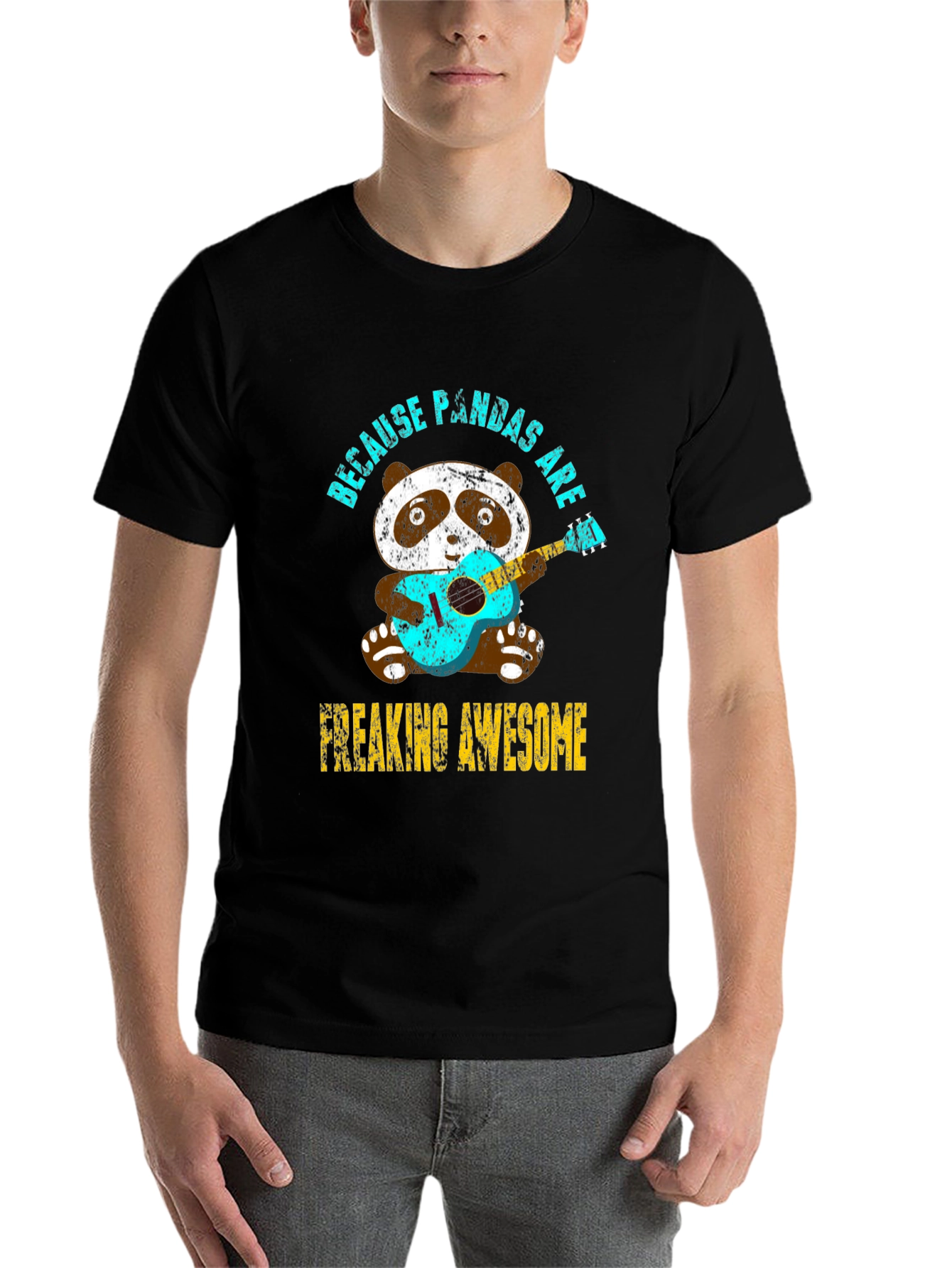 Black Panda Guitar T-Shirt - Because Pandas Are Awesome Tee view 7