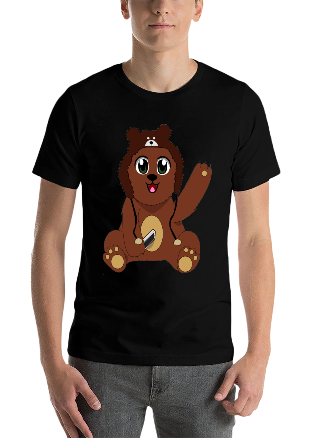 Black Cute Cartoon Bear Graphic T-Shirt view 7