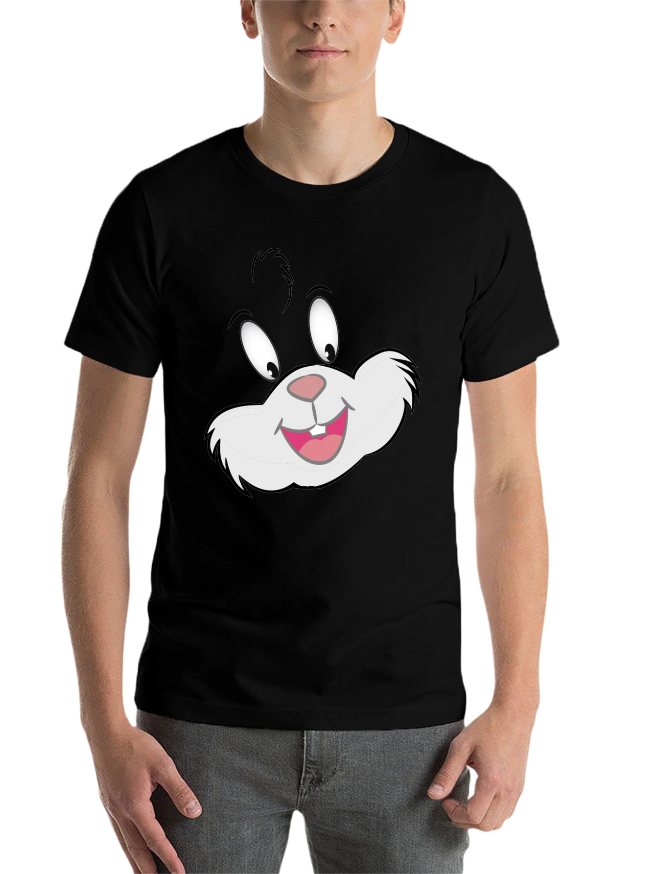 Black Cartoon Cat Face Black T-Shirt view 7