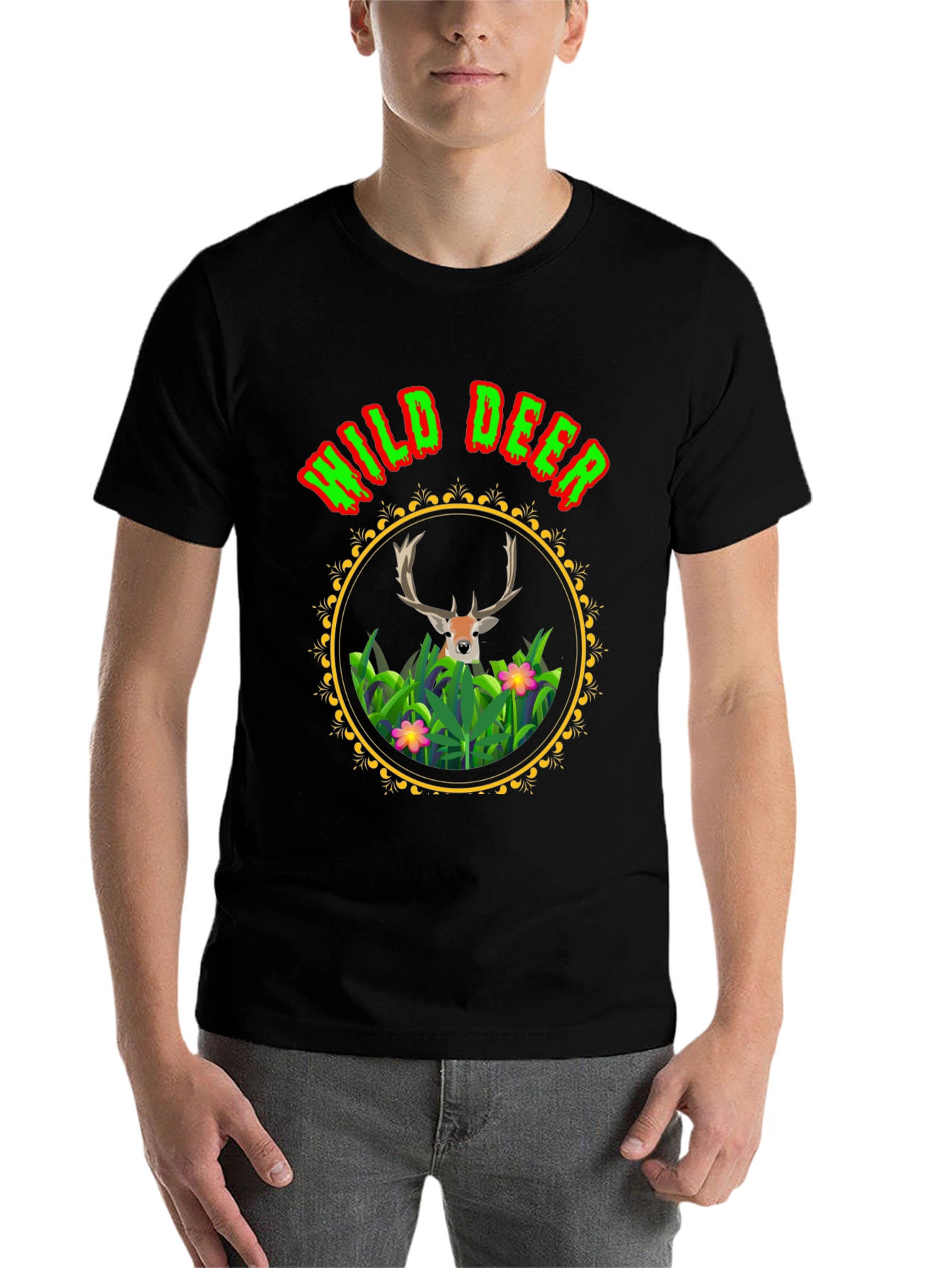 Black Wild Deer Graphic Tee - Nature Lover Shirt view 7