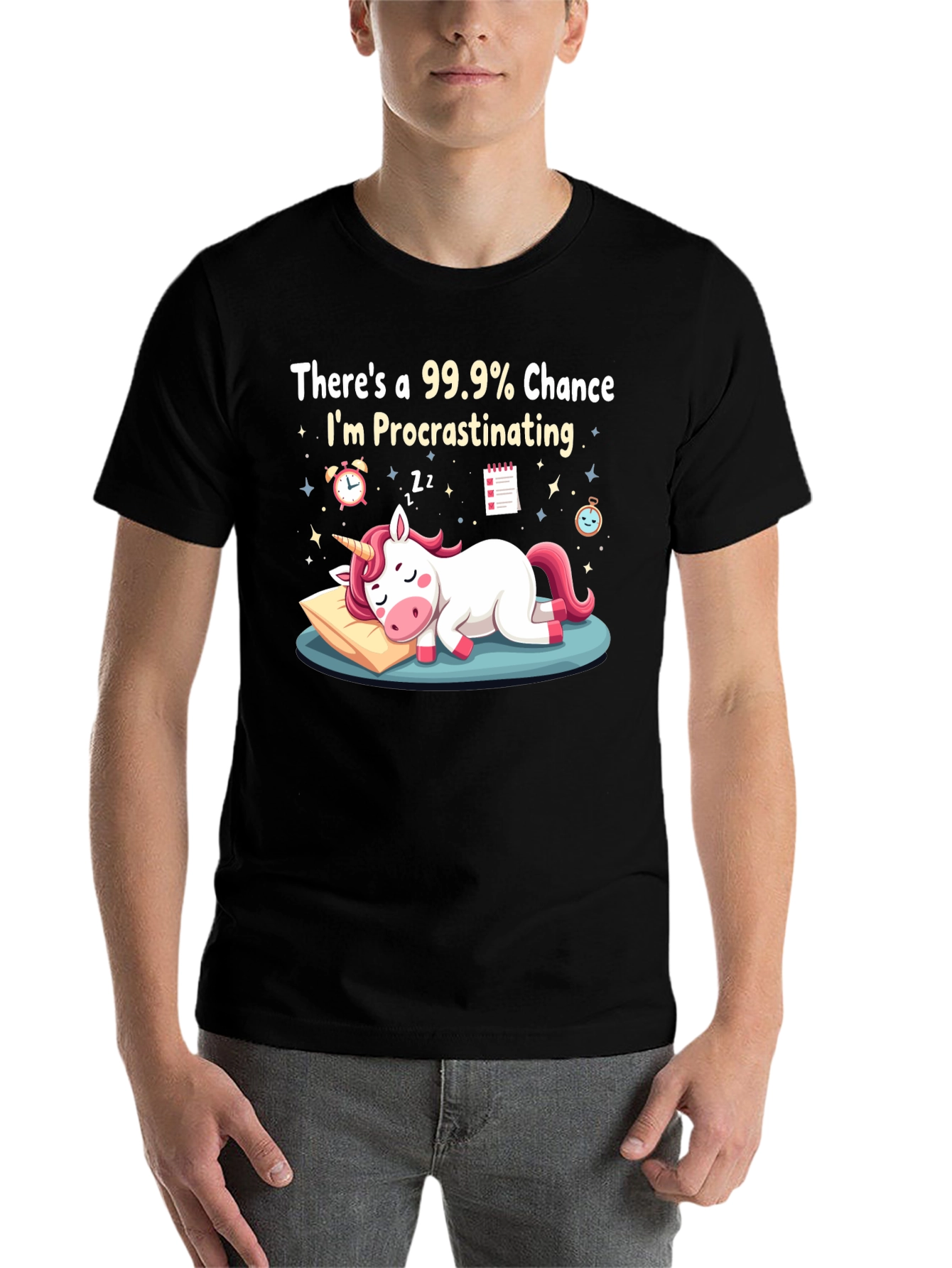Black Procrastinating Unicorn Graphic T-Shirt - Black view 7
