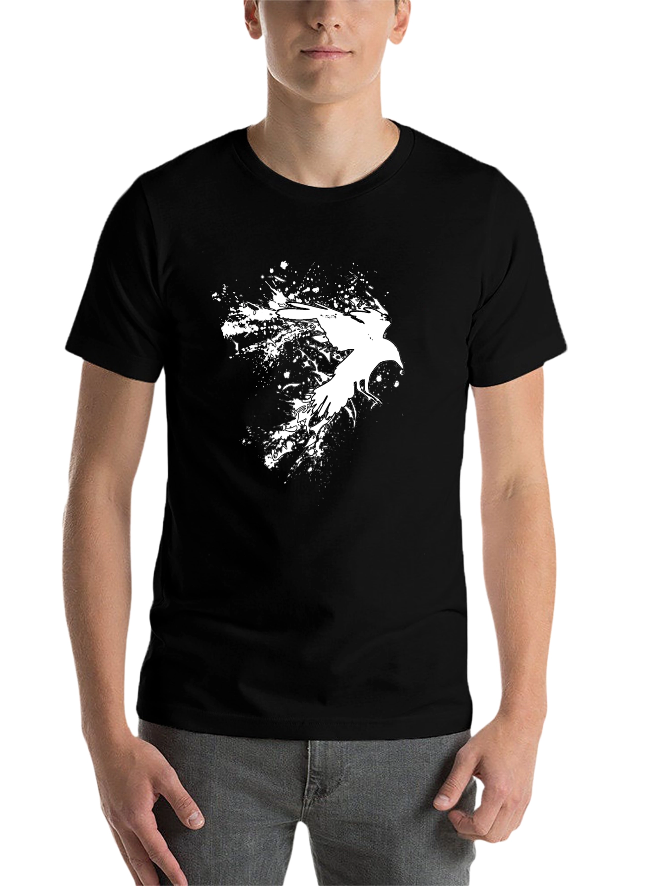 Black Abstract Crow Graphic Black T-Shirt view 7