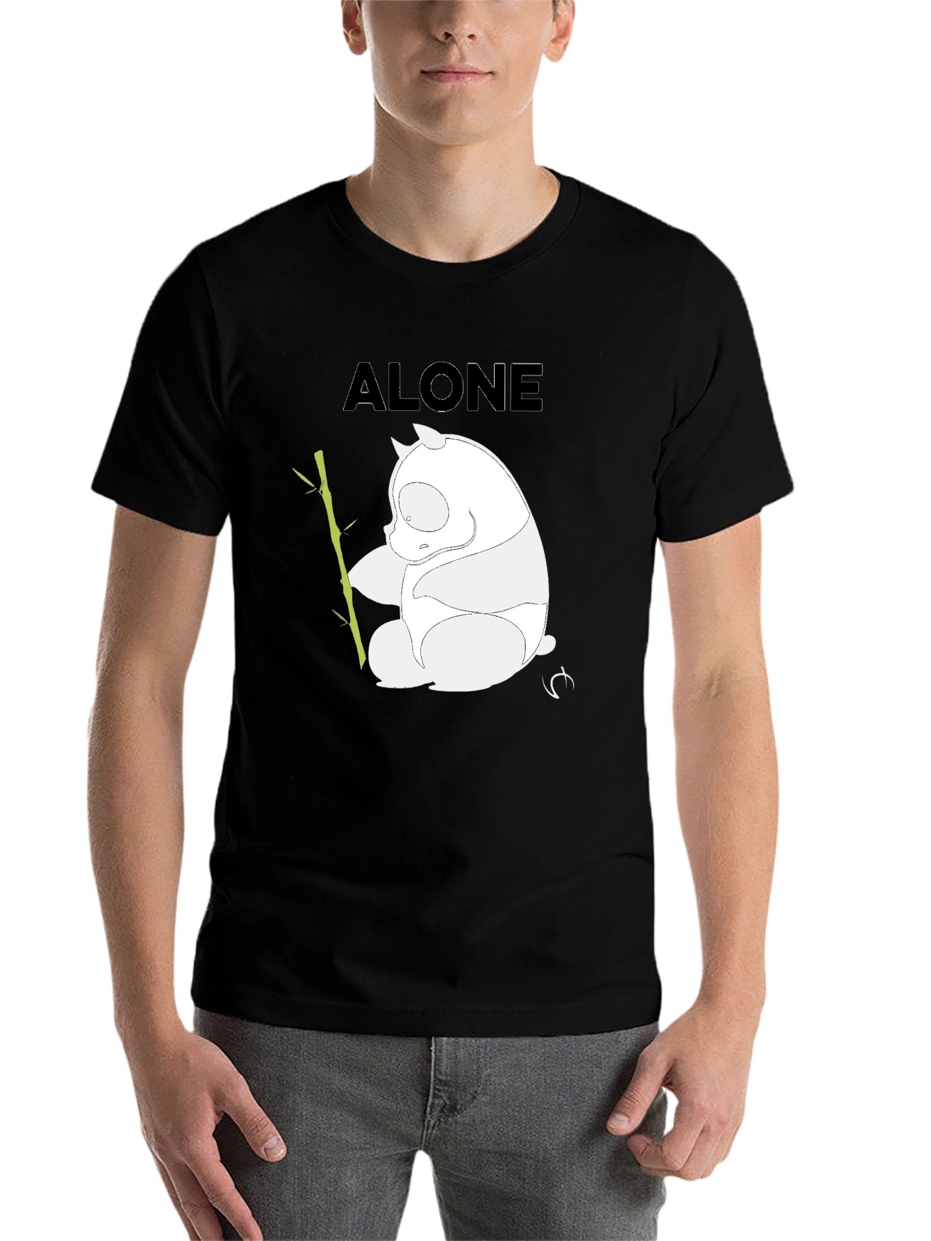 Black Alone Panda Graphic T-Shirt - Black Casual Tee view 7