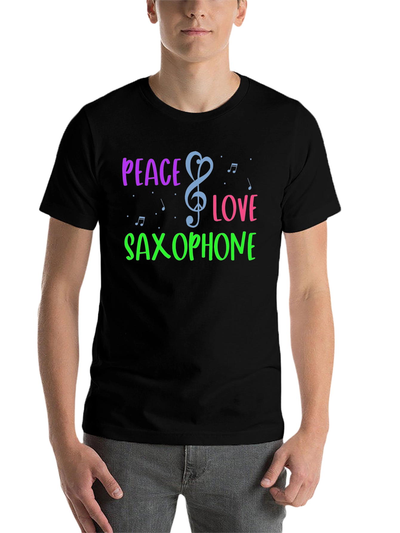 Black Peace Love Saxophone Graphic T-Shirt view 7