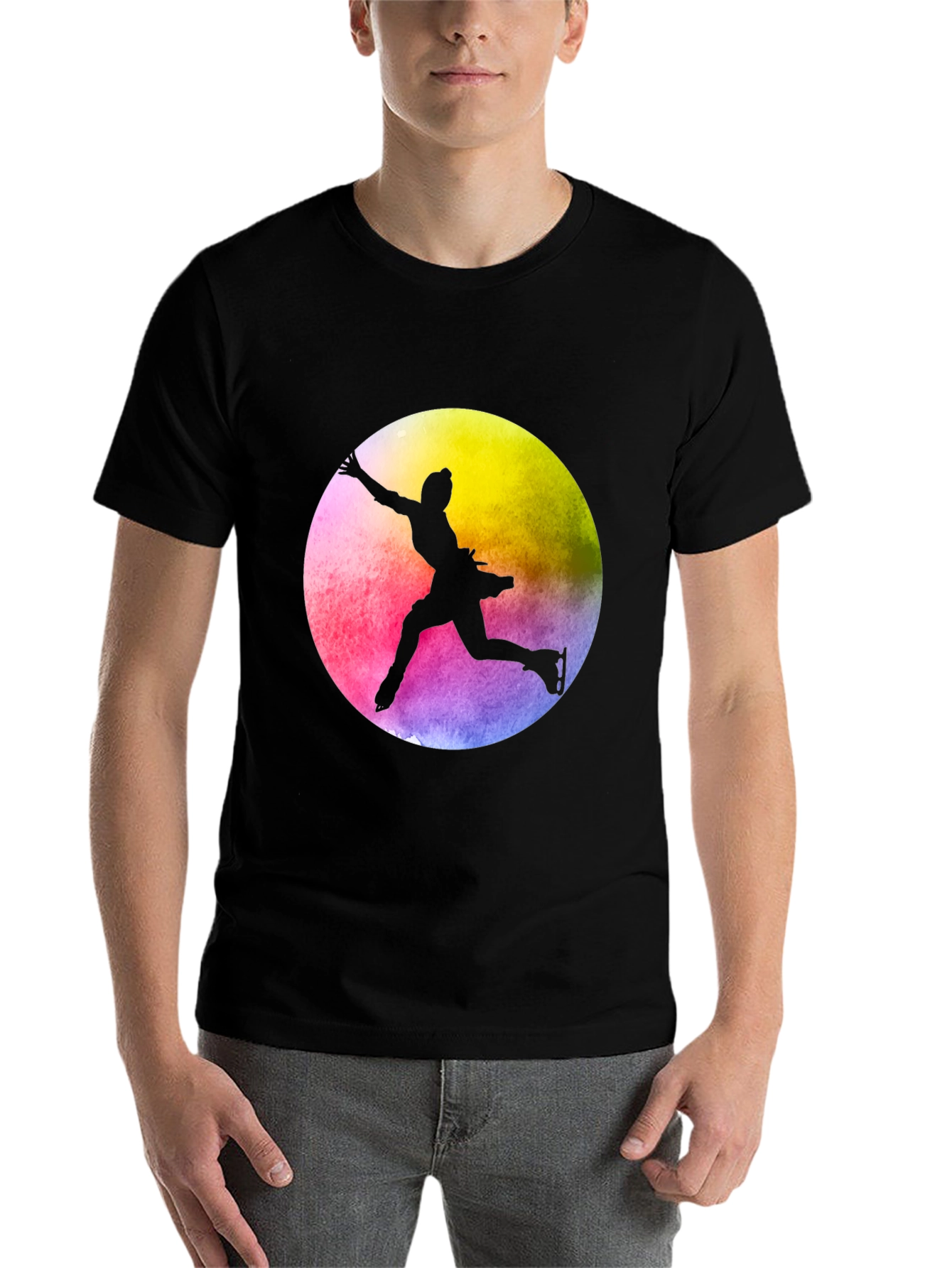 Black Figure Skater Silhouette Tee - Vibrant Colors view 7