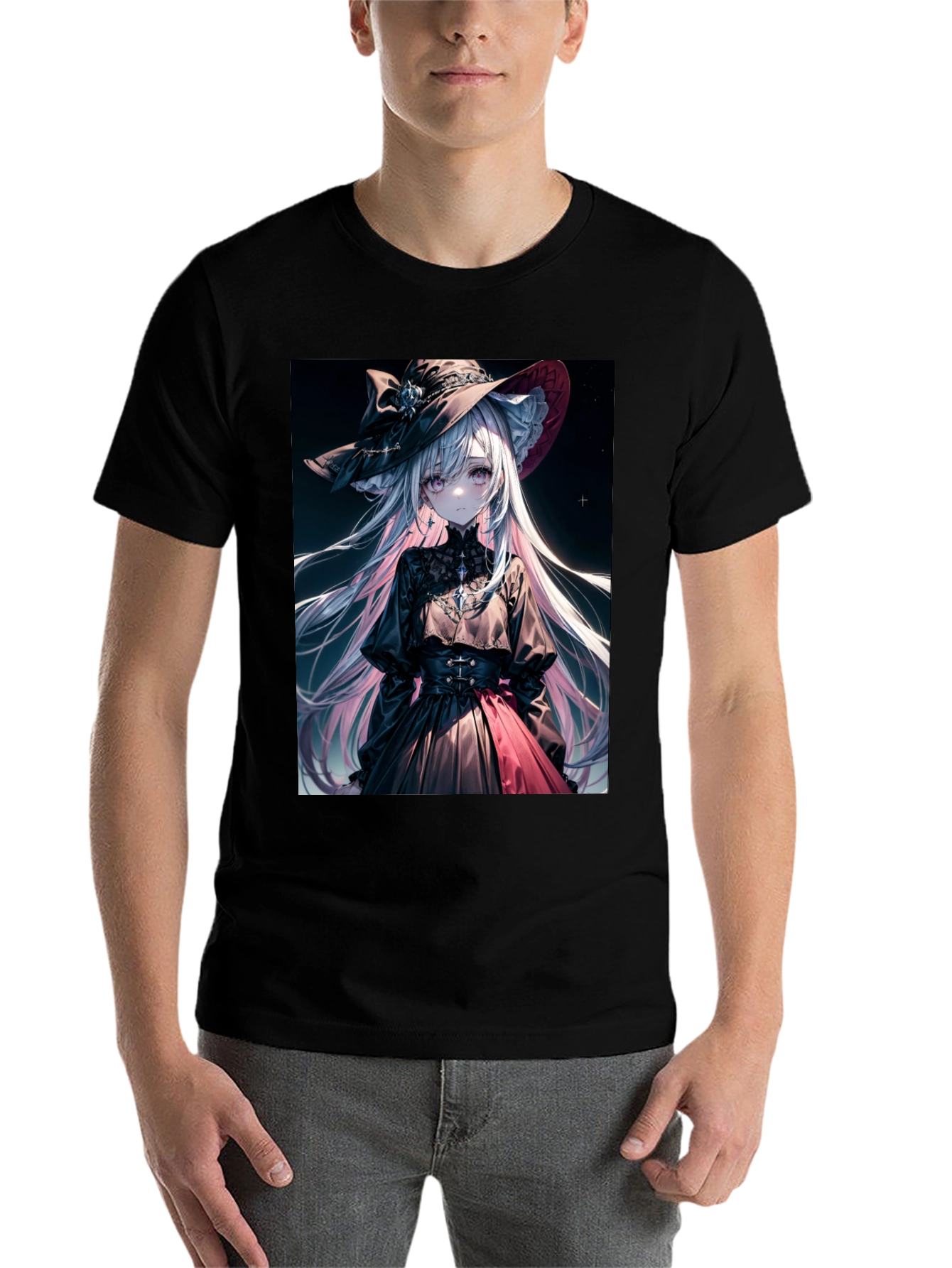 Black Anime Girl Graphic Tee - Stylish Black Cotton T-Shirt view 7