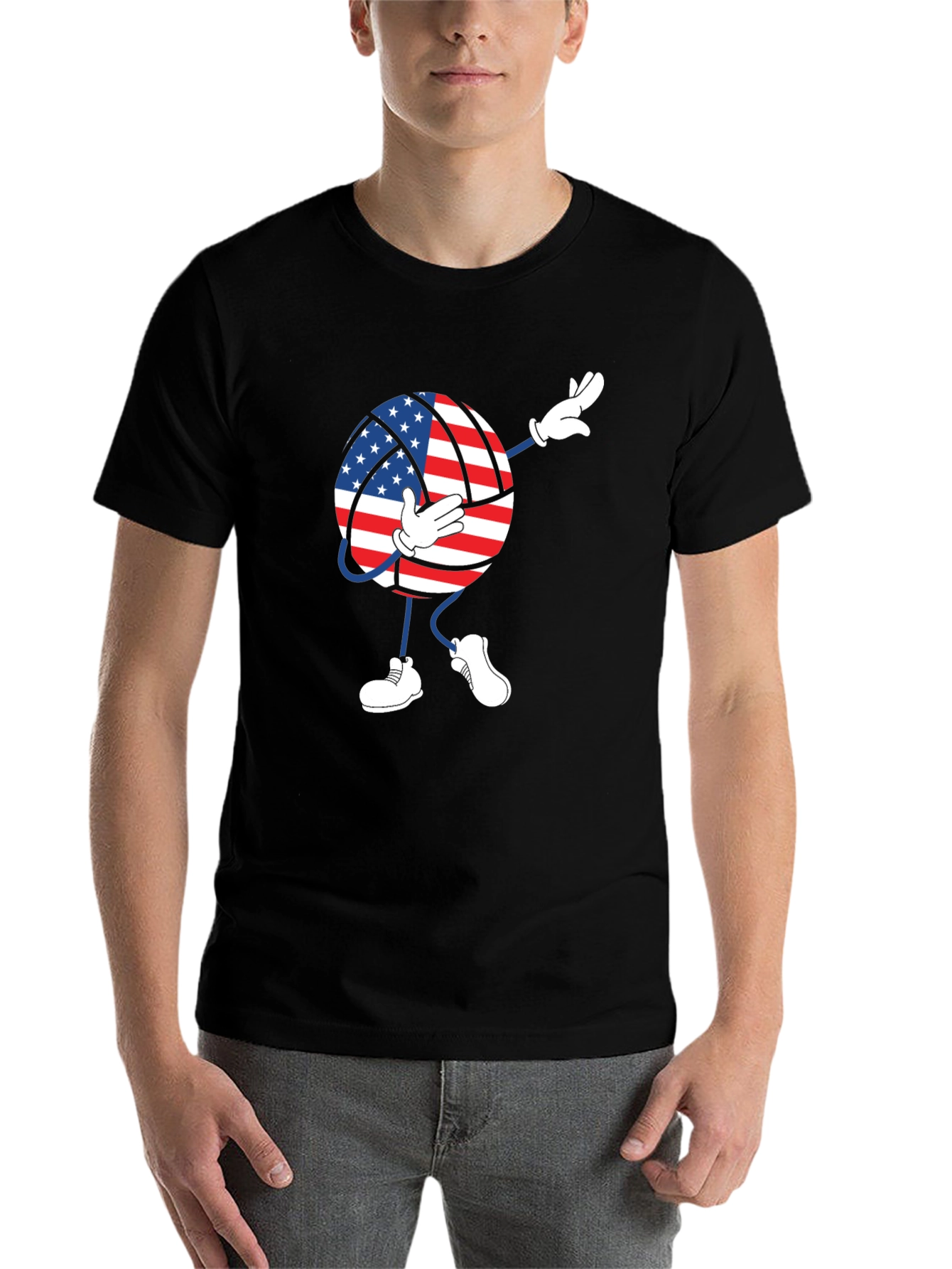 Black USA Flag Volleyball Dab T-Shirt view 7