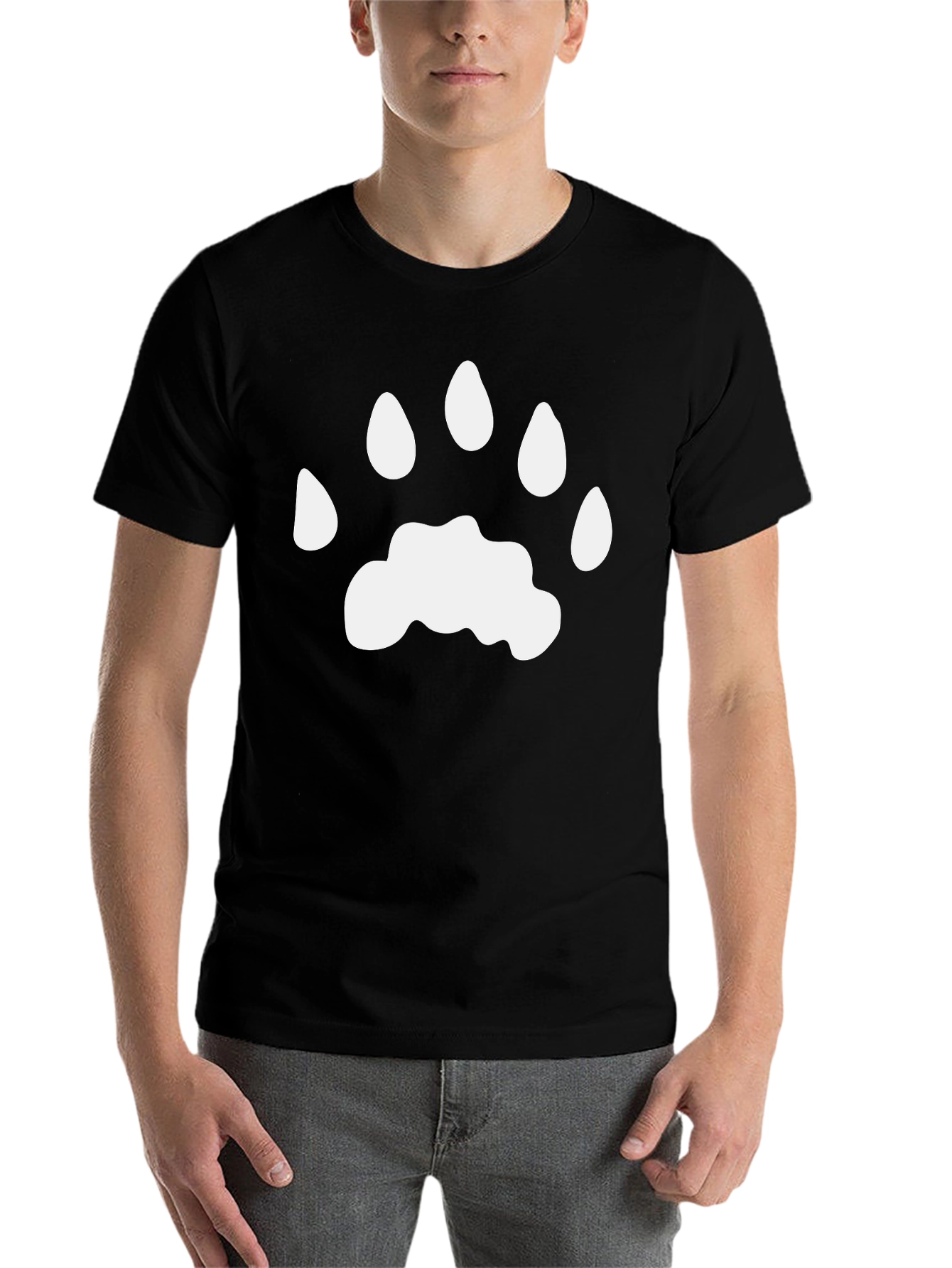 Black Black T-Shirt with White Paw Print Design view 7