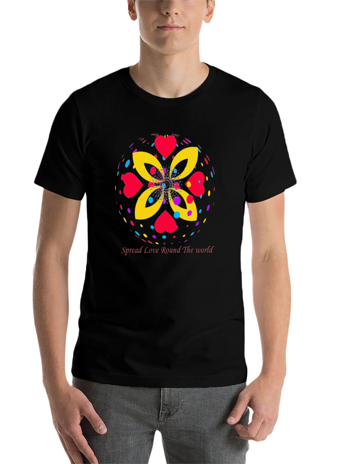 Black Spread Love Tee - Colorful Heart Design view 7