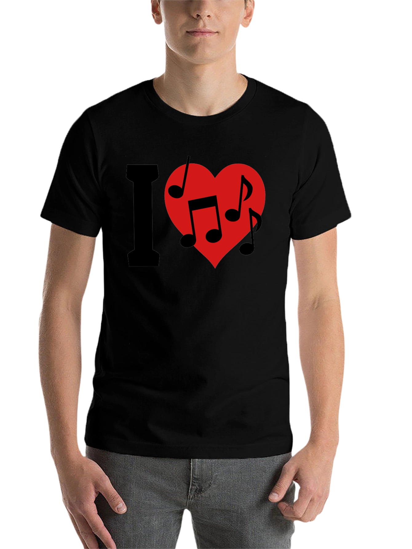 Black I Love Music T-Shirt - Crew Neck - Black view 7