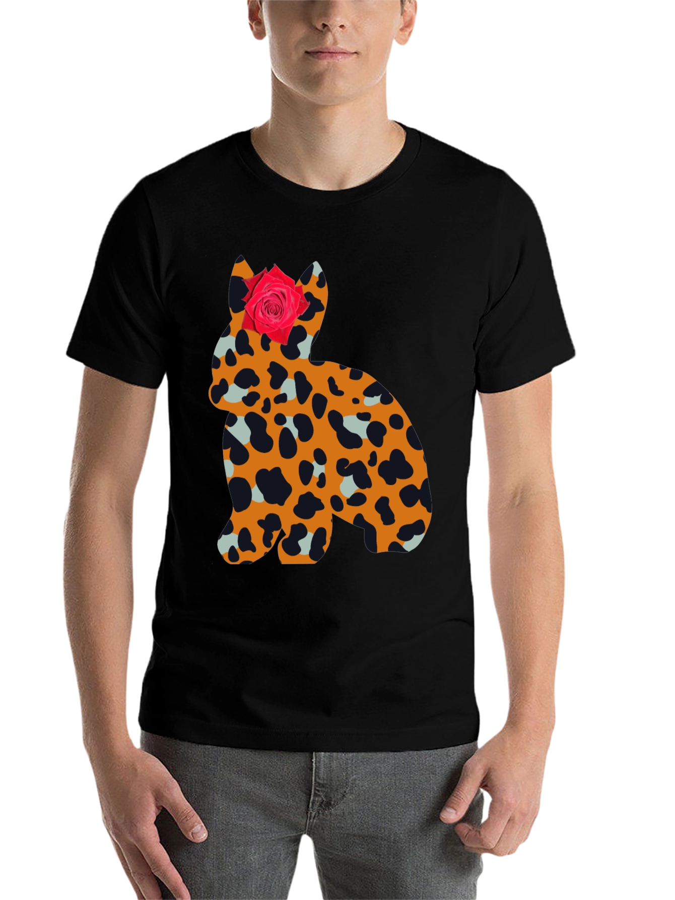 Black Leopard Print Cat with Rose Tee view 7