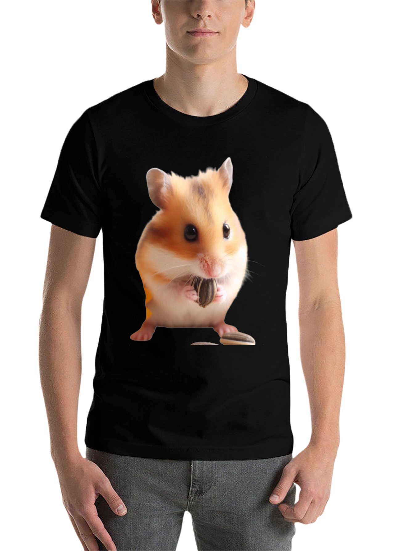 Black Hamster Seed Graphic T-Shirt, Mens Black Tee view 7