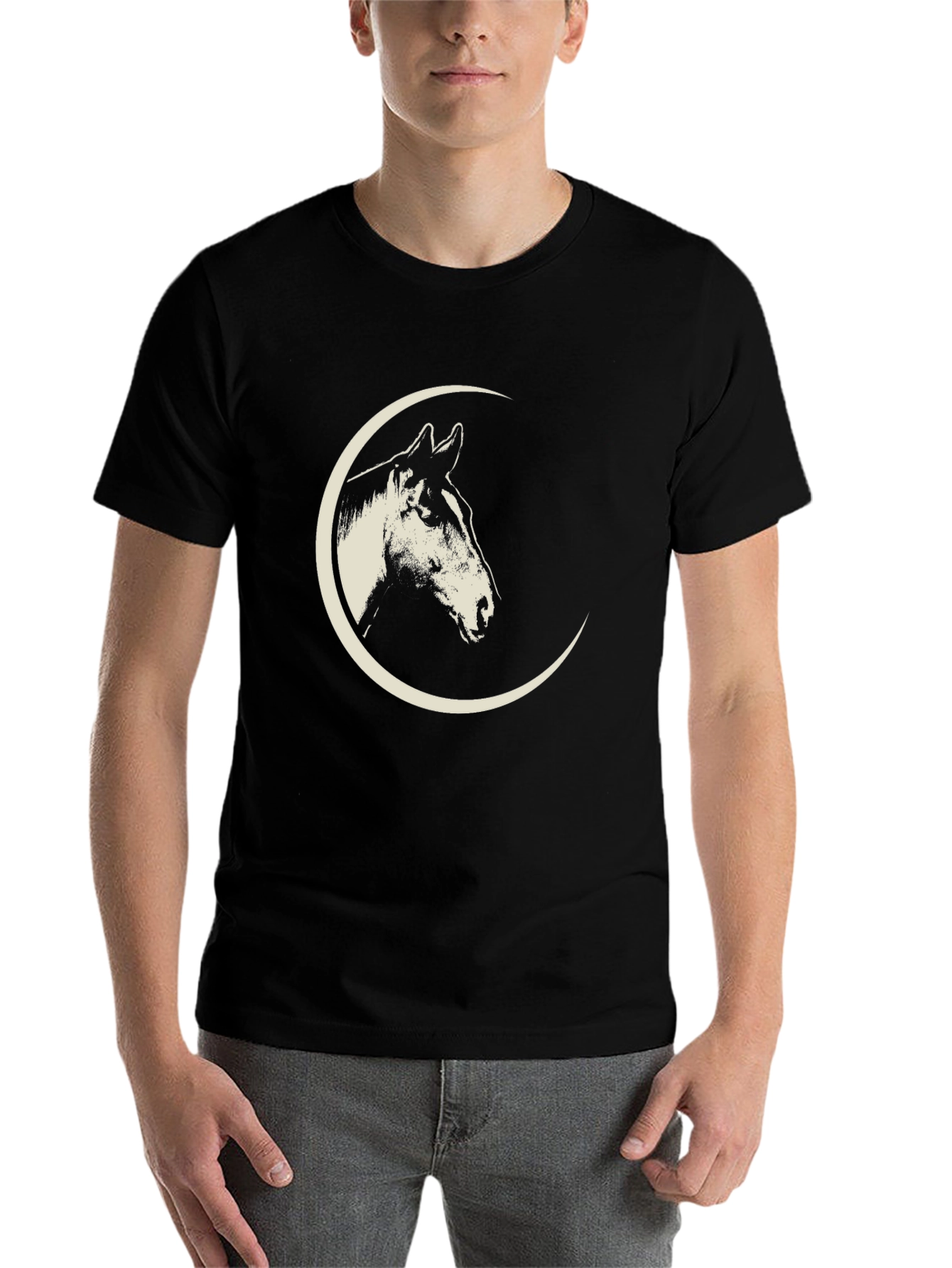 Black Horse Moon Graphic Tee - Black Cotton T-Shirt view 7