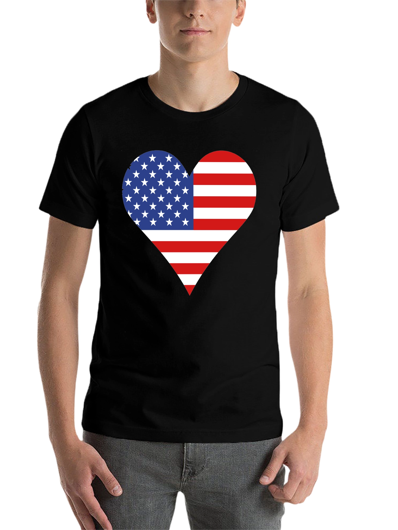 Black American Flag Heart T-Shirt - Patriotic USA Love Tee view 7