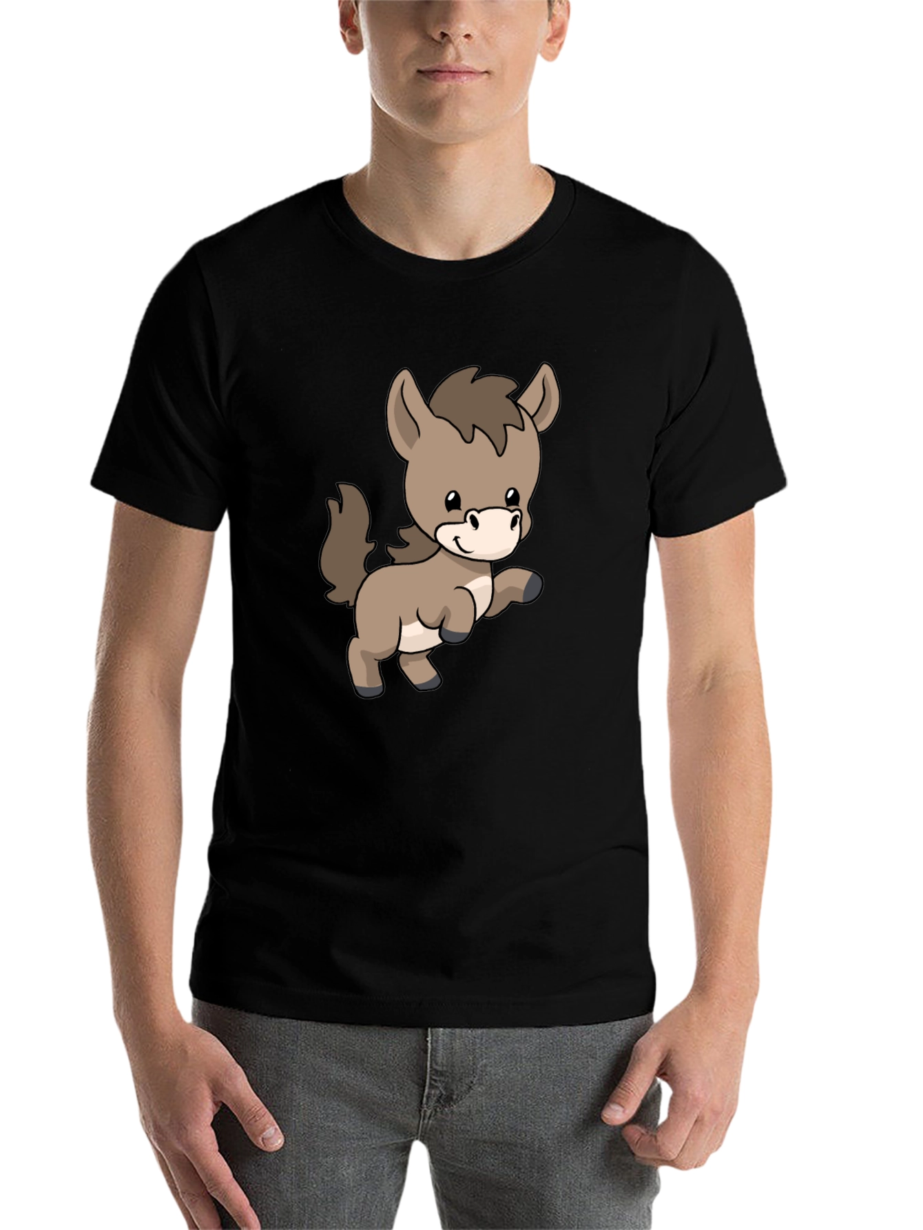 Black Cute Donkey Cartoon Black T-Shirt view 7