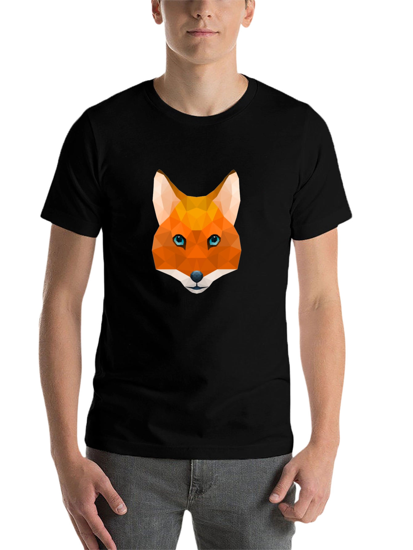 Black Geometric Fox Graphic Tee - Modern Men's T-Shirt view 7