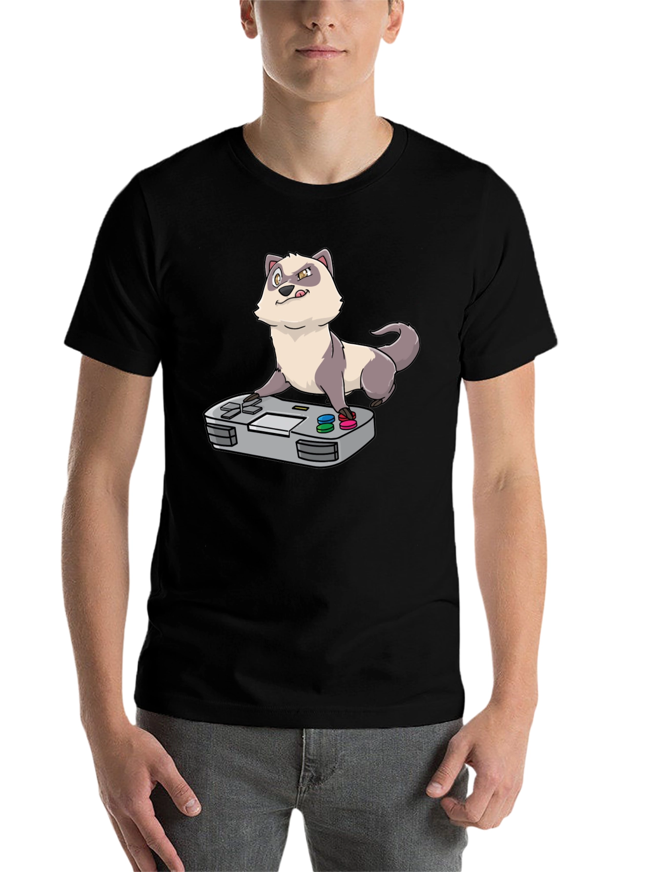 Black Funny Ferret Gamer Black T-Shirt view 7