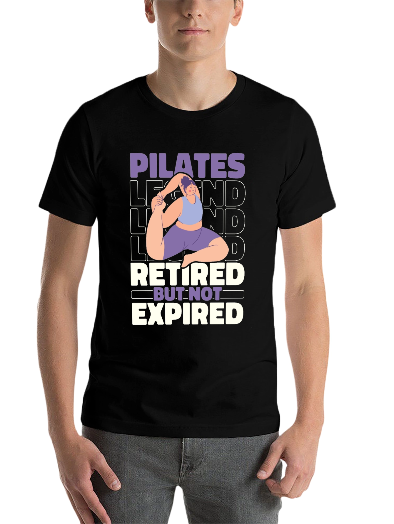 Black Pilates Legend Retired But Not Expired Graphic T-Shirt view 7