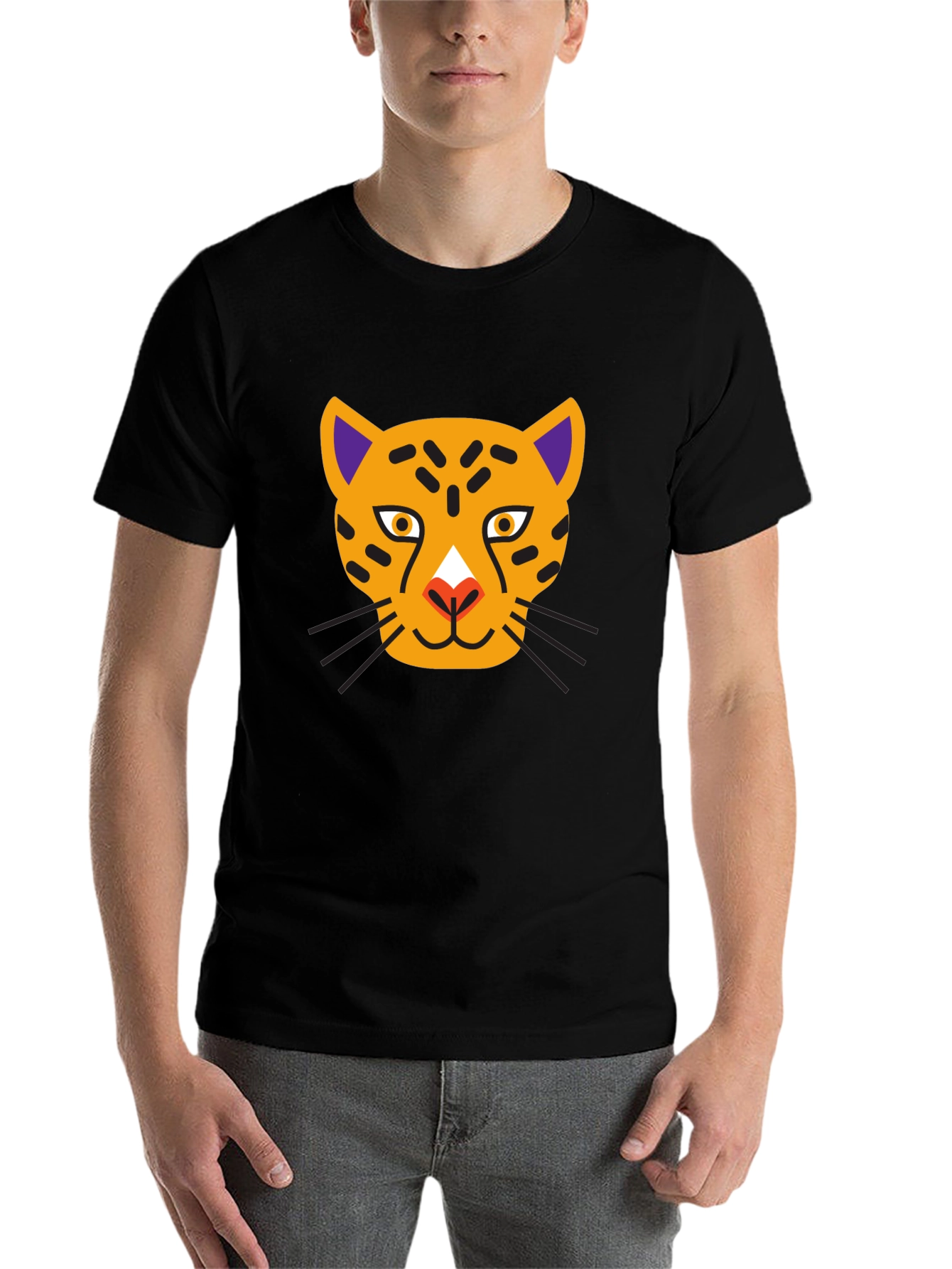 Black Stylish Black T-Shirt with Cartoon Leopard Design view 7