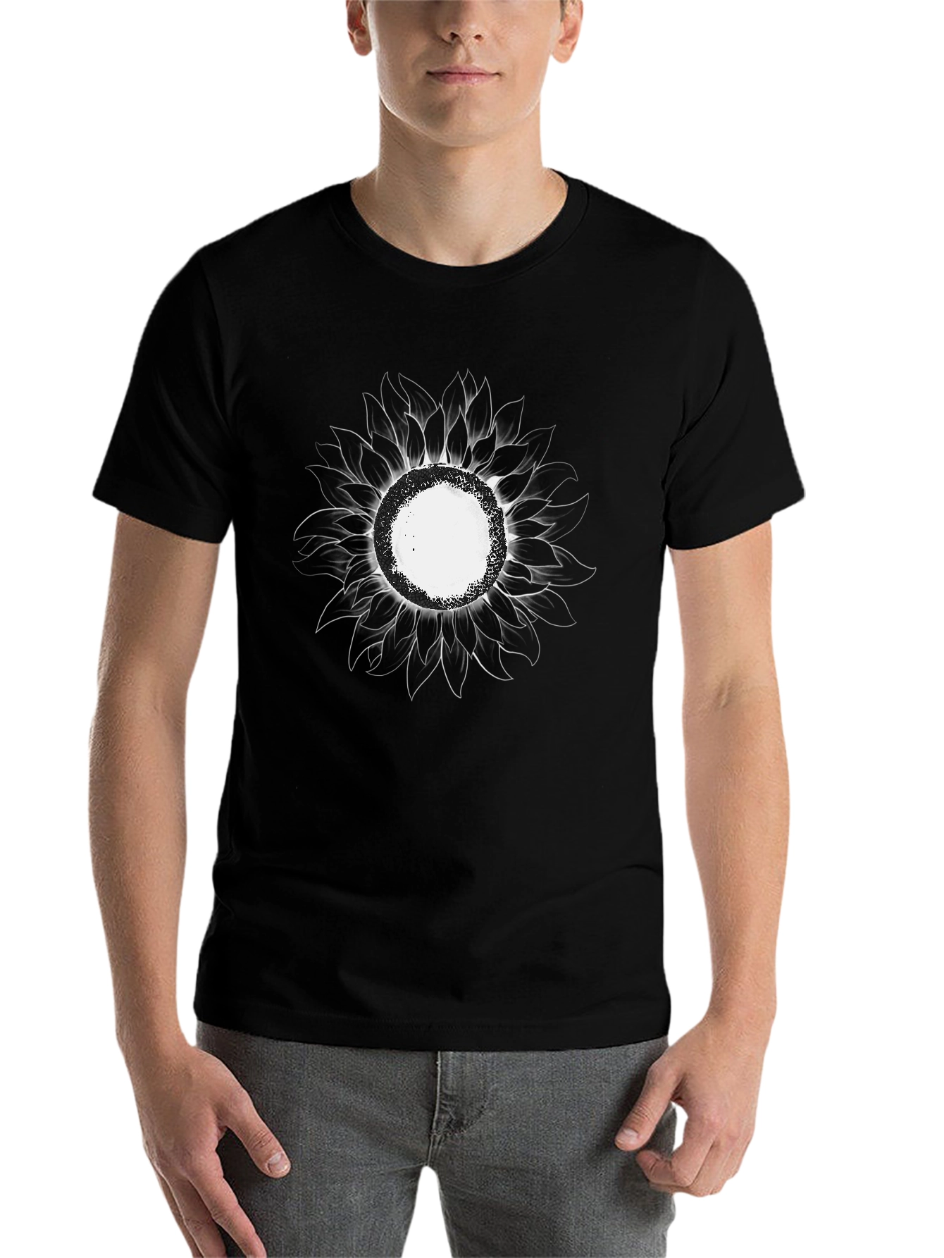 Black Men's Black Sunflower Graphic T-Shirt view 7