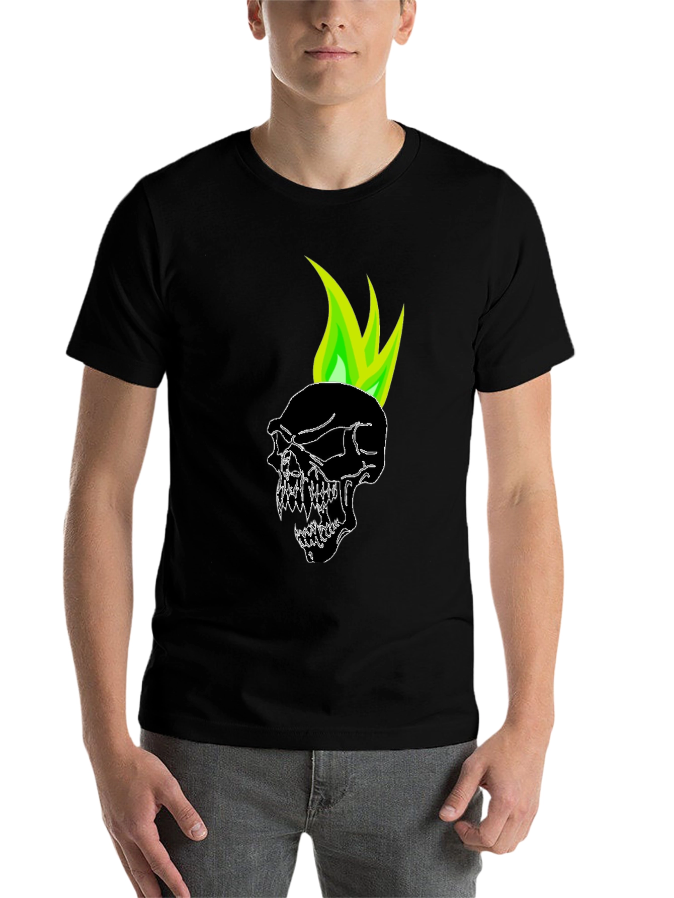 Black Skull with Green Flame Graphic Tee view 7