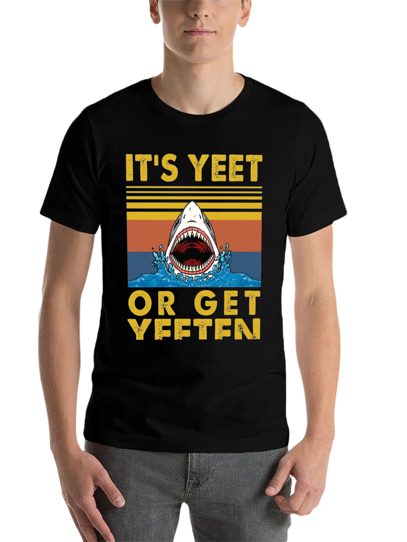 Black It's Yeet or Get Yeeten Shark Graphic Tee view 7