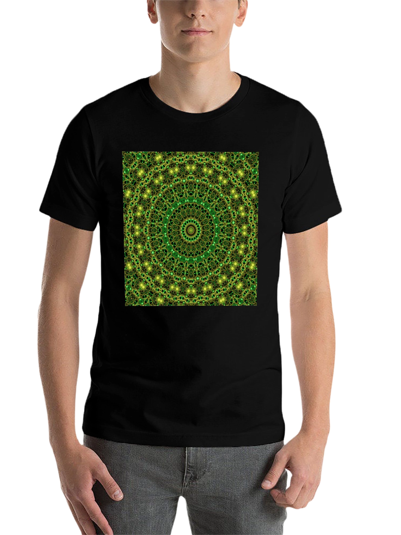 Black Green Mandala Pattern T-Shirt view 7