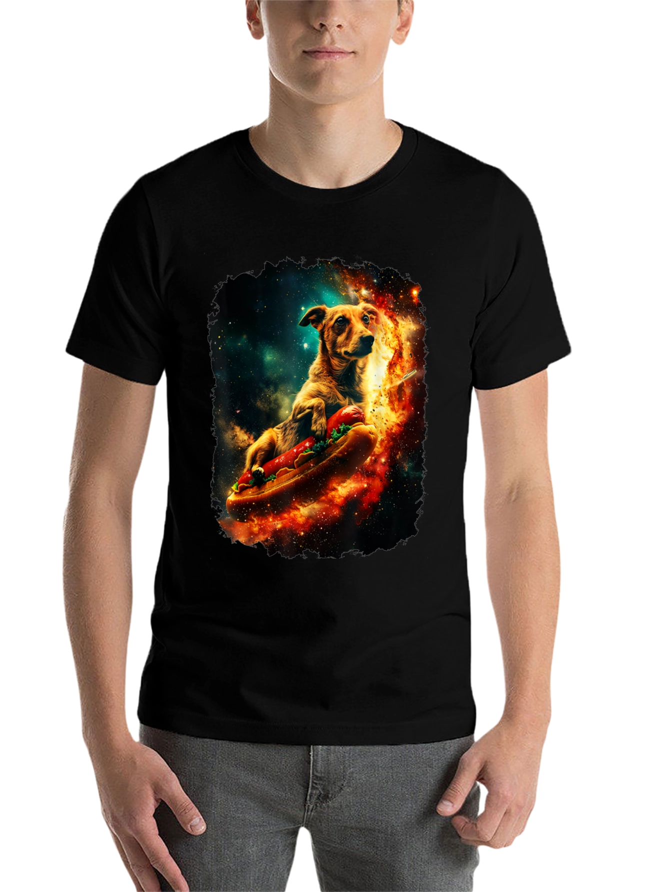 Black Cosmic Hot Dog Dog T-Shirt view 7