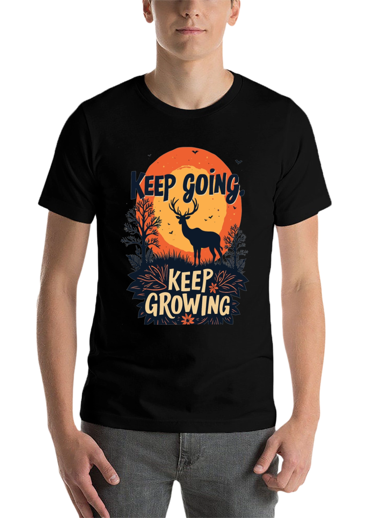 Black Keep Going, Keep Growing Black Graphic T-Shirt view 7