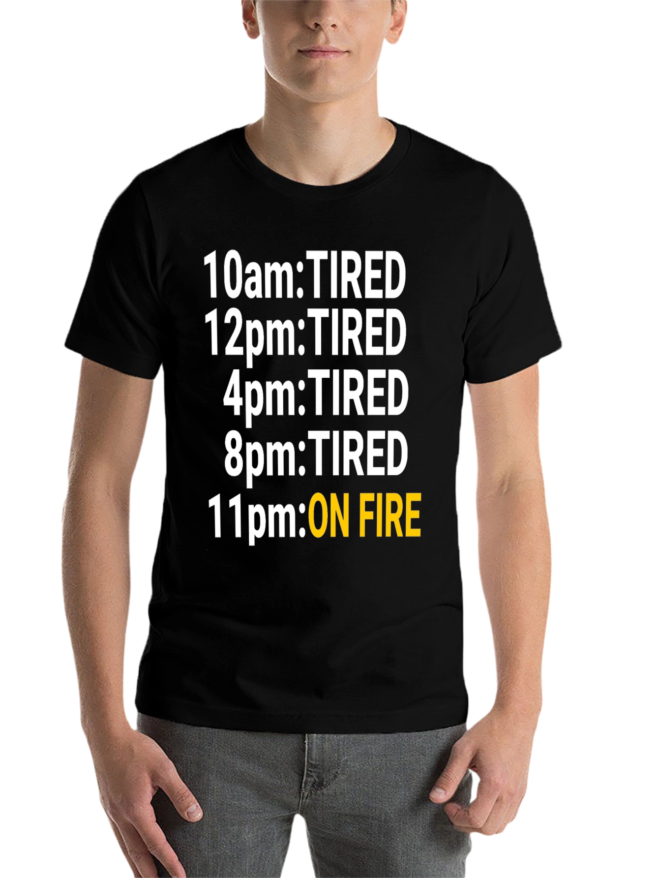 Black Funny Tired Schedule Black T-Shirt view 7