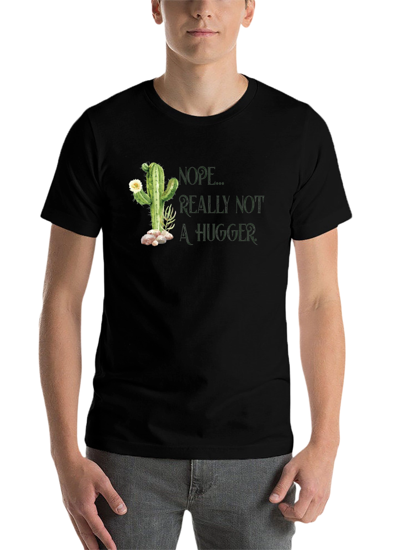 Black Nope, Not a Hugger Cactus Graphic T-Shirt view 7