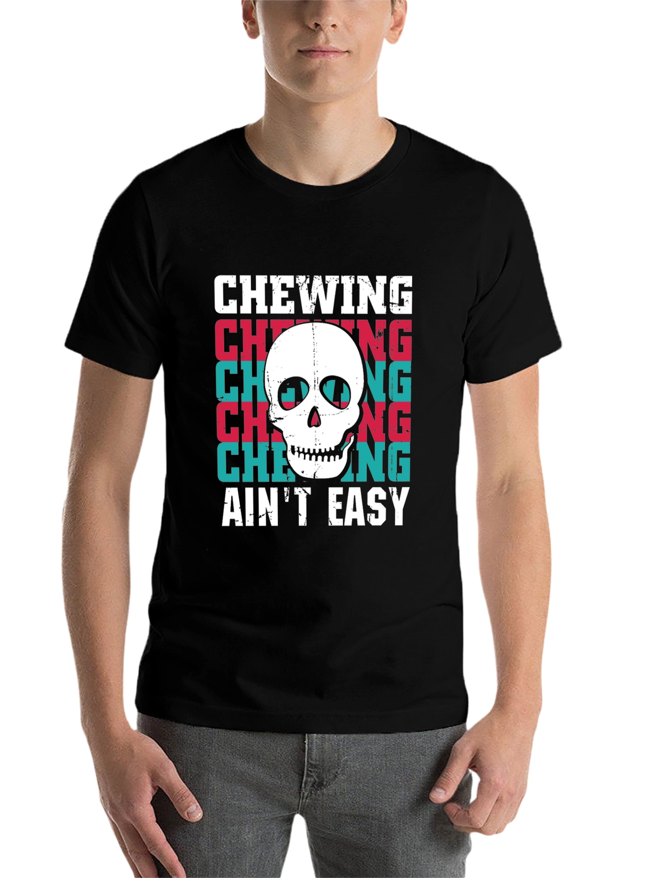 Black Chewing Ain't Easy Skull Graphic Tee view 7